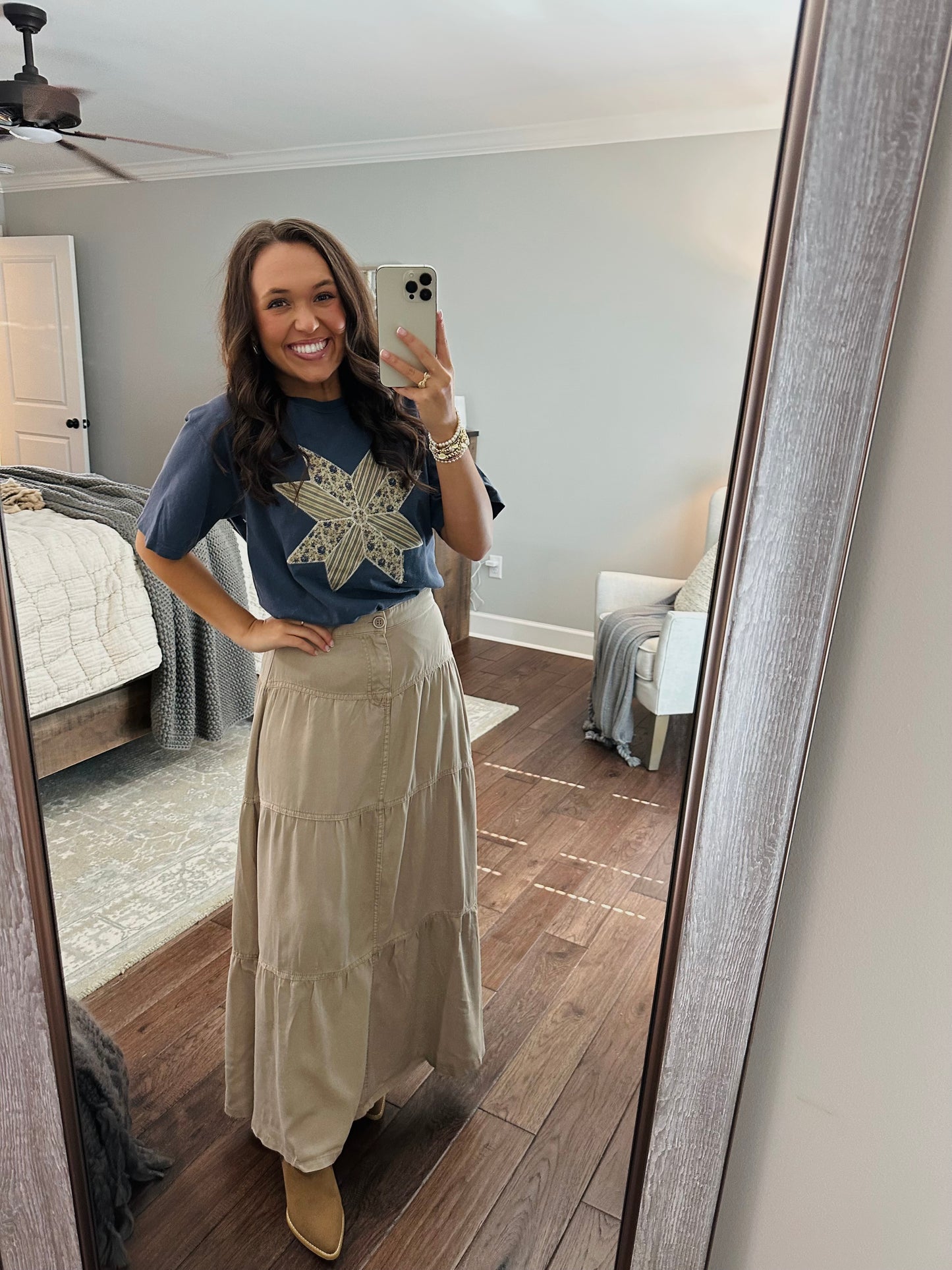 The Navy Quilted Star Embroidered Tee