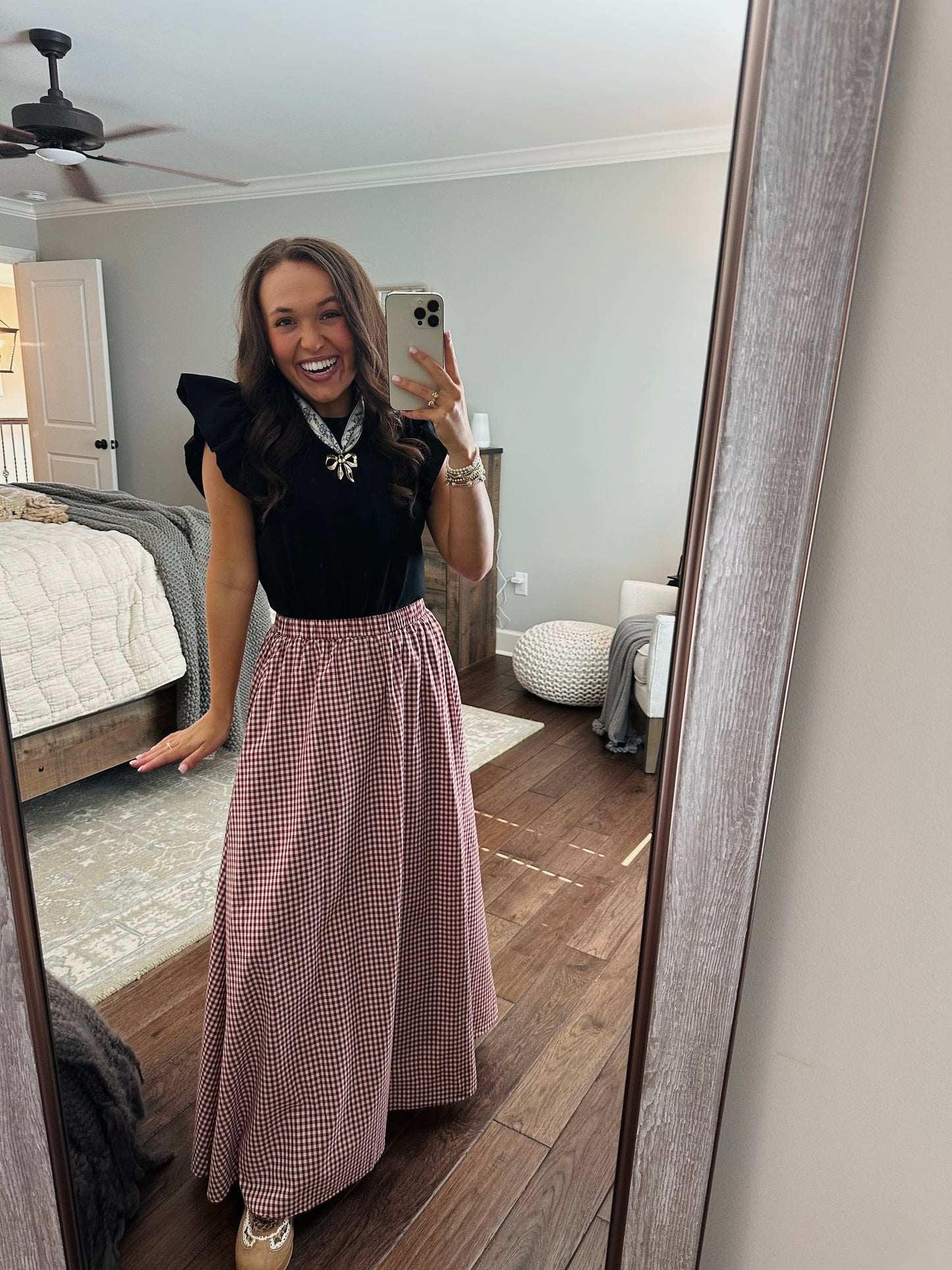 The Flynn Crimson Gingham Maxi Skirt