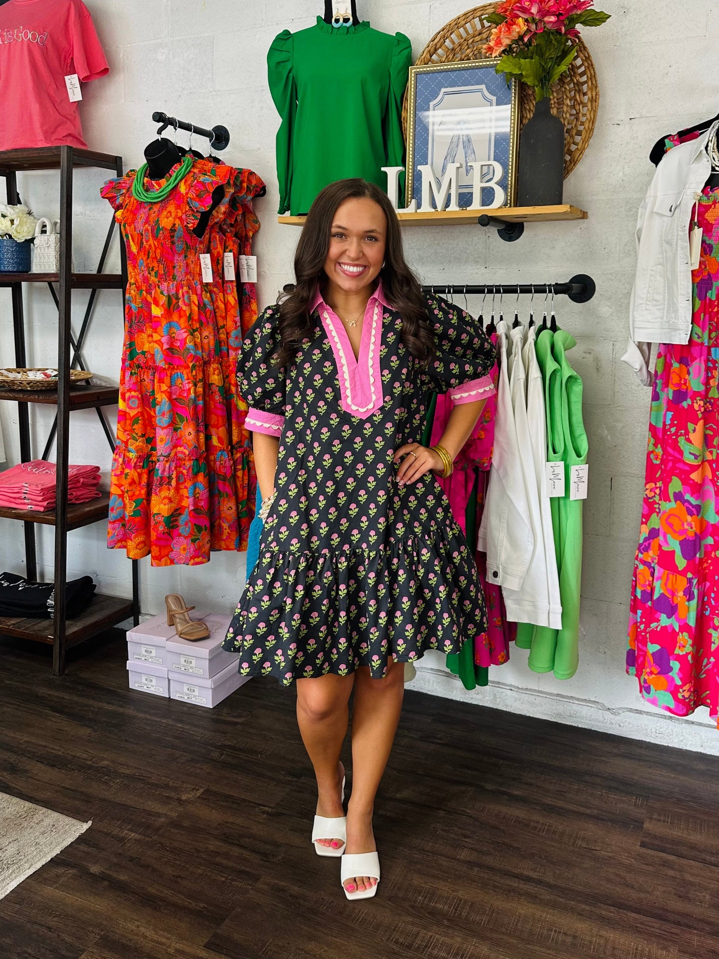 The Bryley Black and Pink Floral Dress
