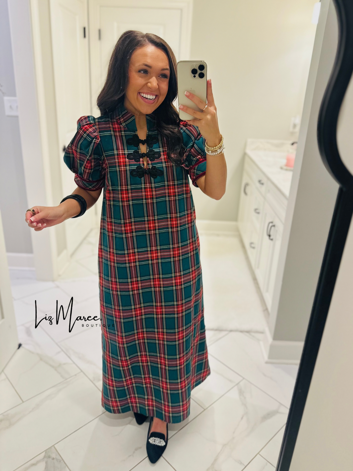 The Holly Green Tartan Plaid Midi Dress
