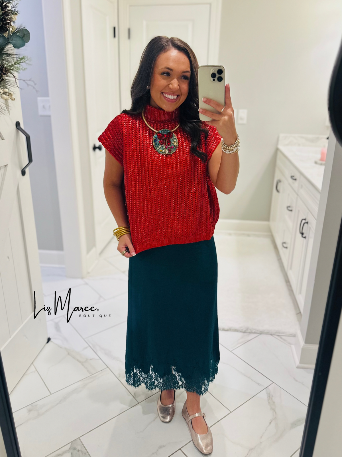 The Natasha Red Metallic Sweater Top