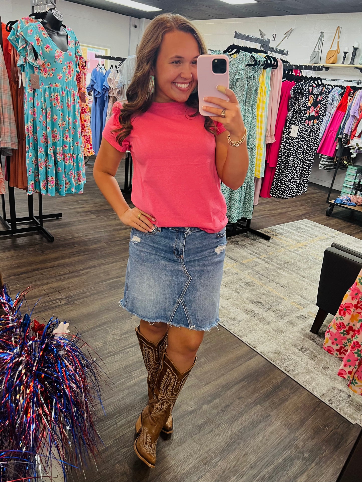 The Brooke Solid Pink Ruffle Shoulder Top