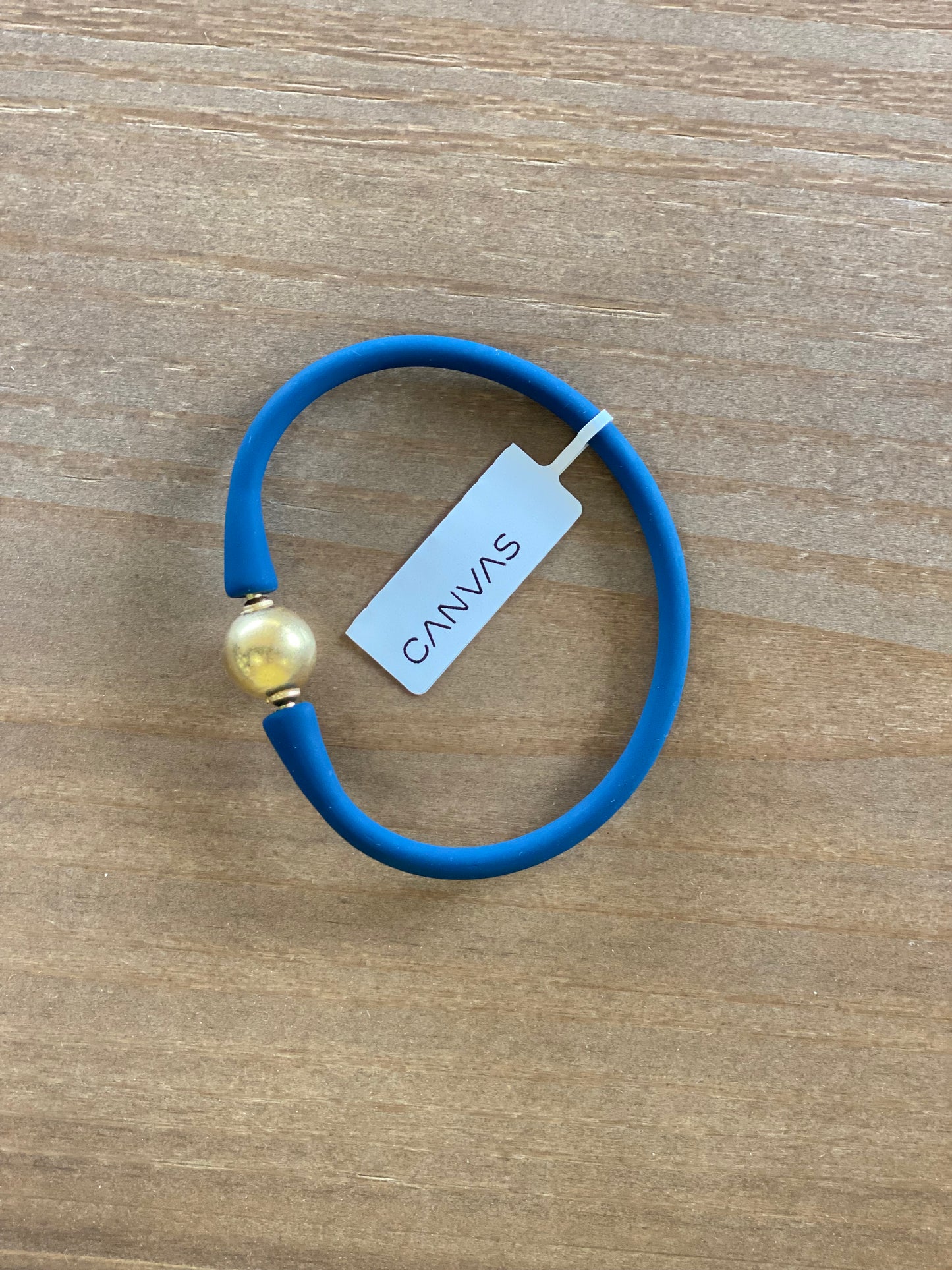 Bali 24K Gold Plated Bead Silicone Bracelet Navy