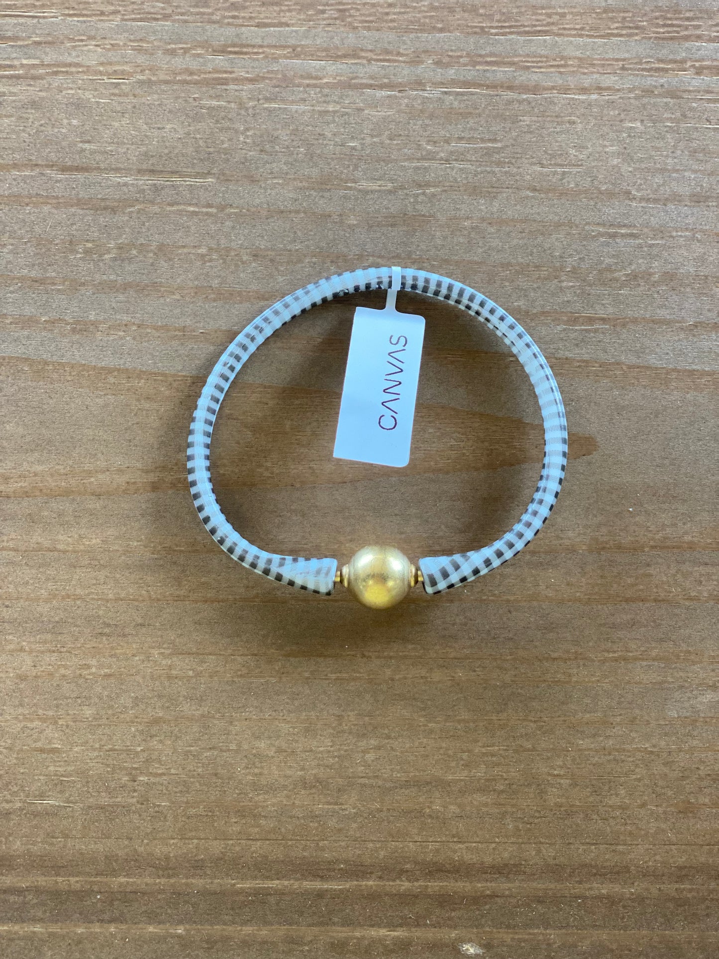 Bali 24K Gold Plated Bead Silicone Bracelet Black Gingham