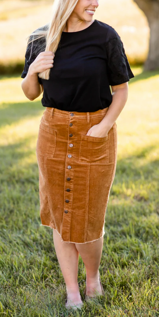 Farrah Rust Corduroy Skirt