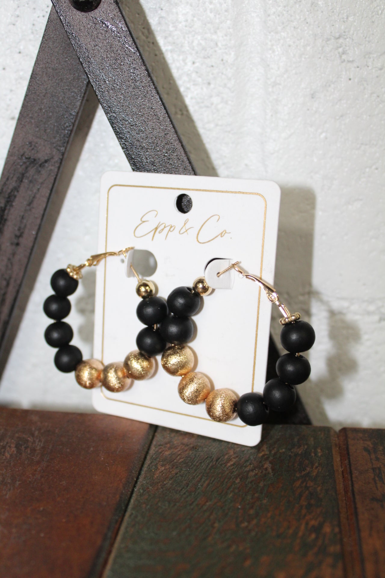 Black Classic Wood & Gold Hoop