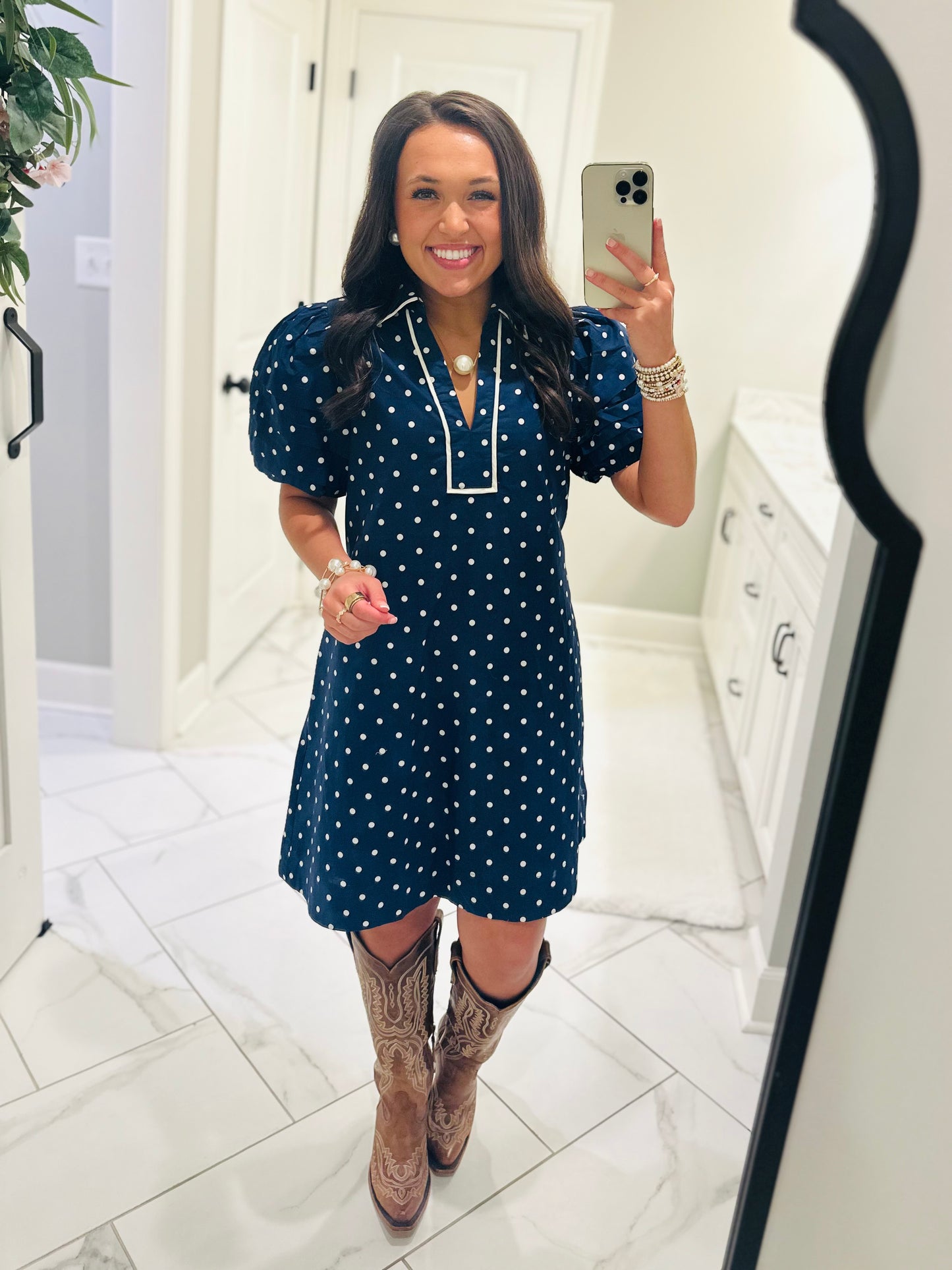 The Kadyn Navy Polka Dot Dress