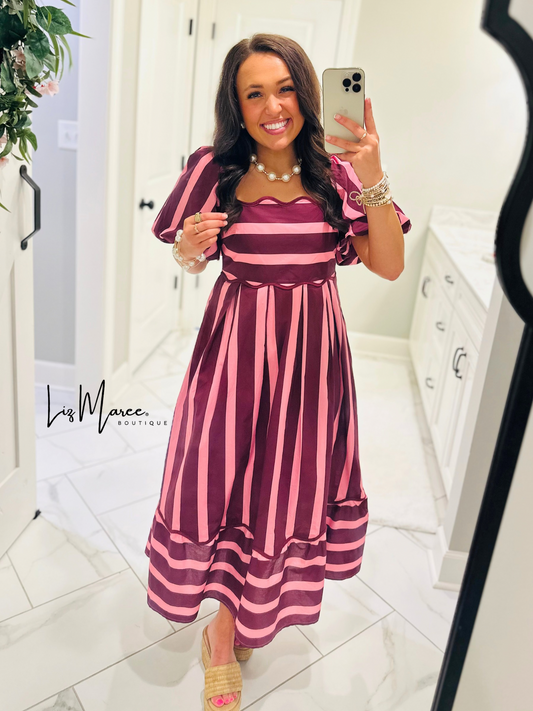 The Reagan Plum Striped Midi Dress