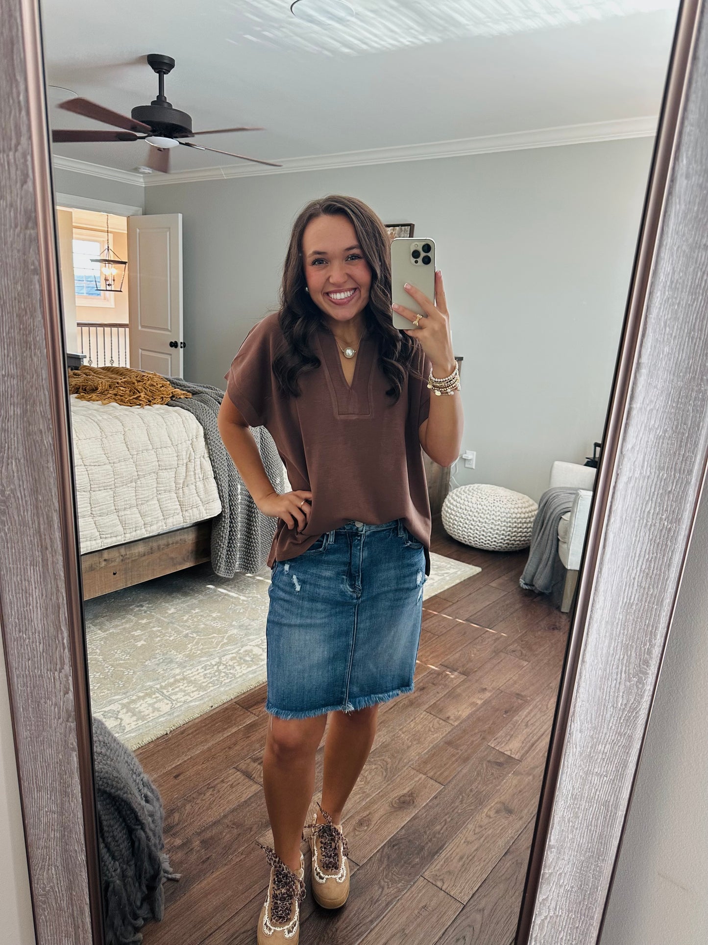 The Tatum Coffee V-Neck Top