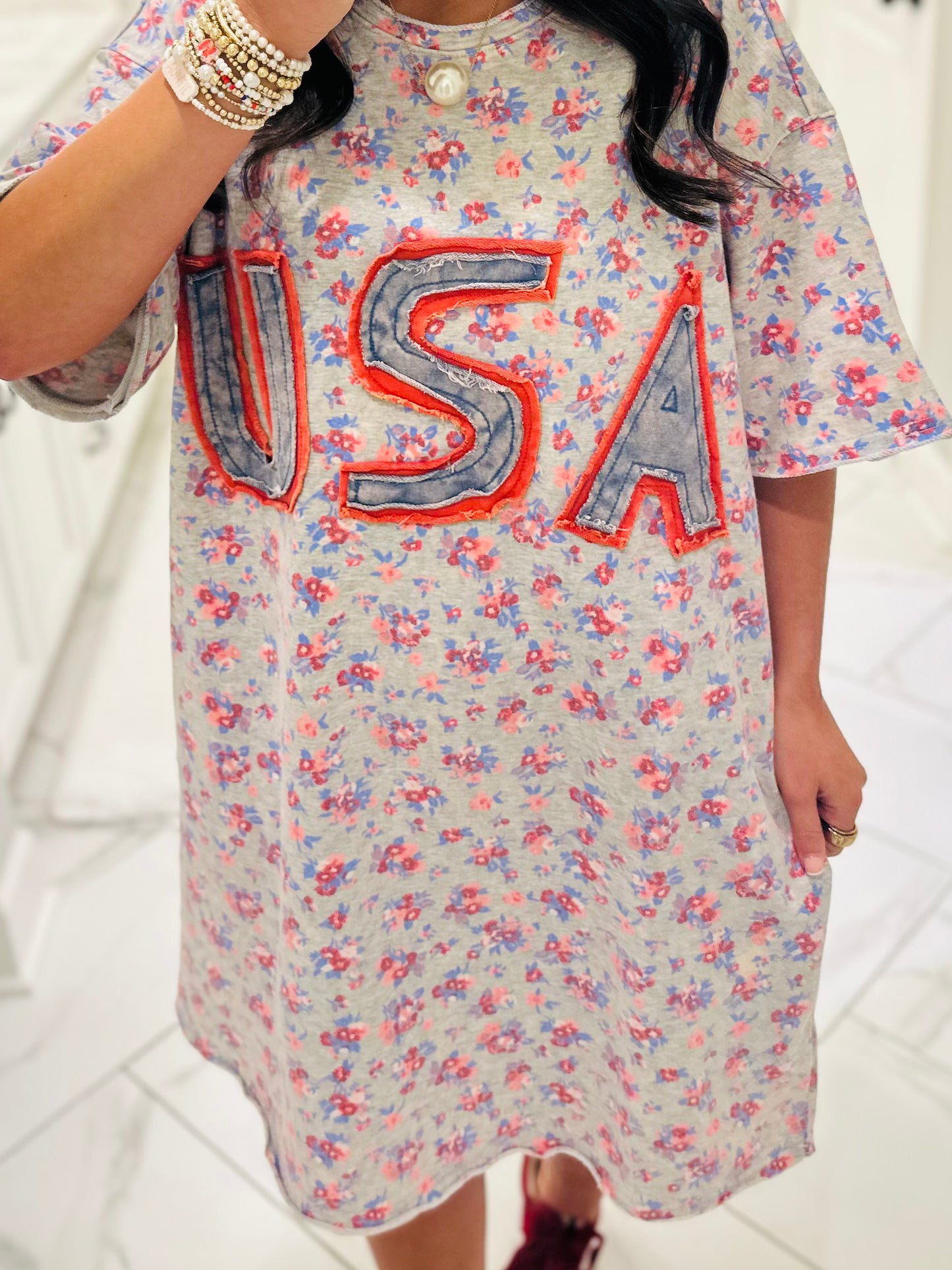 The Made in the USA Letter Patch Floral Dress