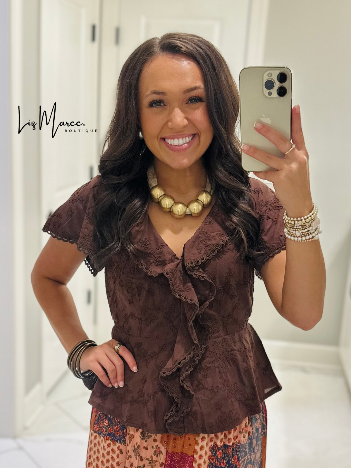 The Lillian Brown Embroidered Floral Peplum Top