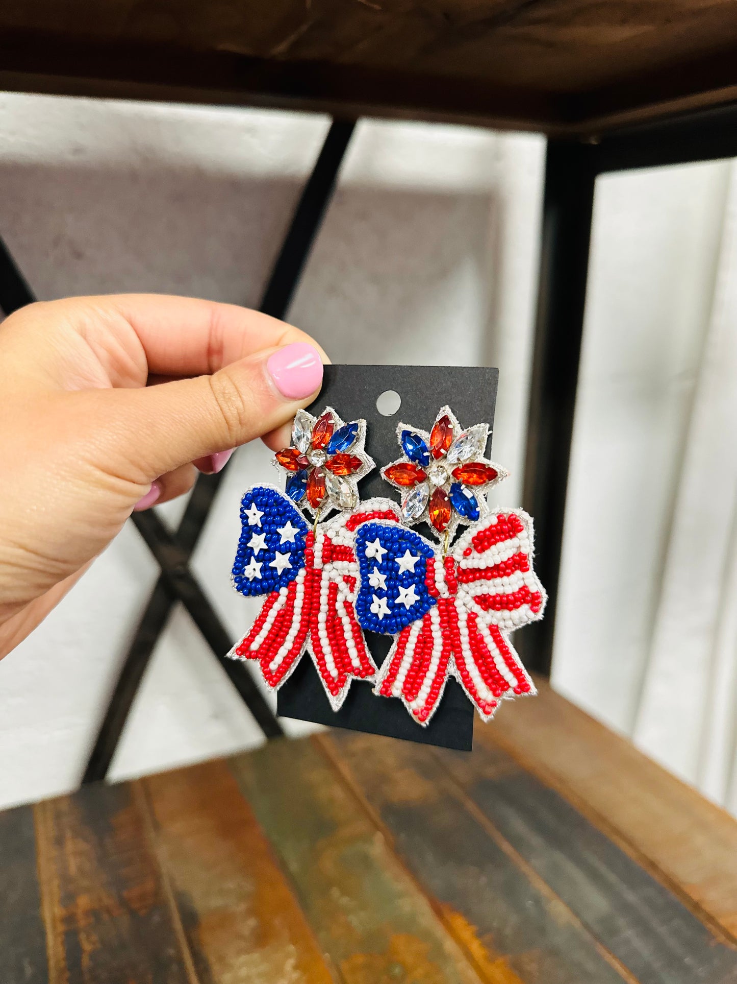 Patriotic Bow Beaded Earring