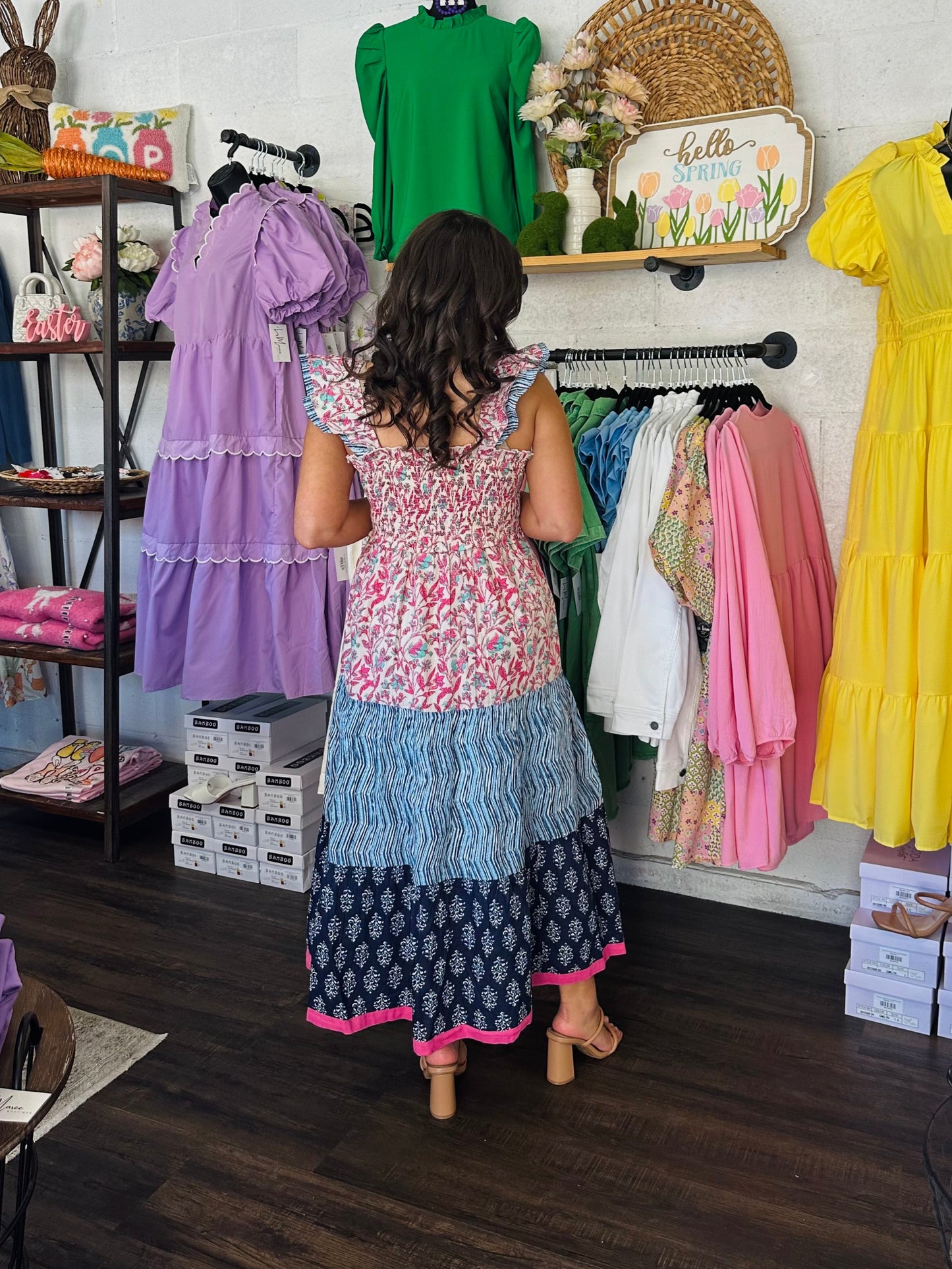 The Paisley Smocked Floral Print Midi Dress