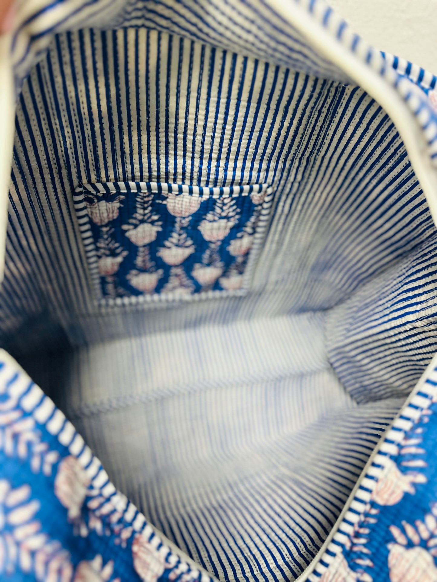 The Royal Blue & White Floral Quilted Tote Bag