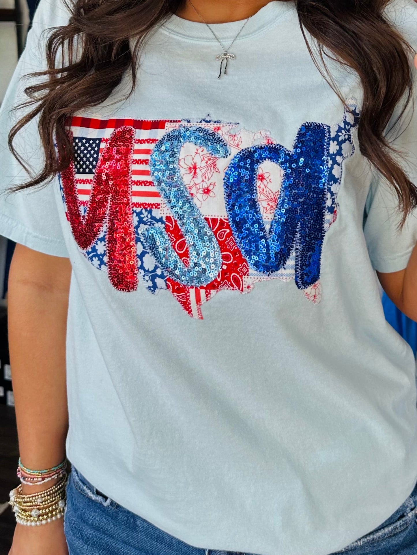 The Patchwork USA Sequin Embroidered Tee