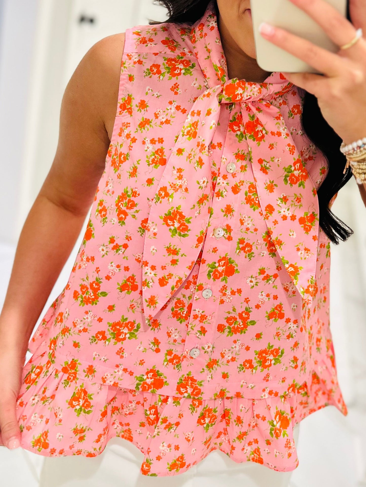 The Jane Pink Floral Bow Top