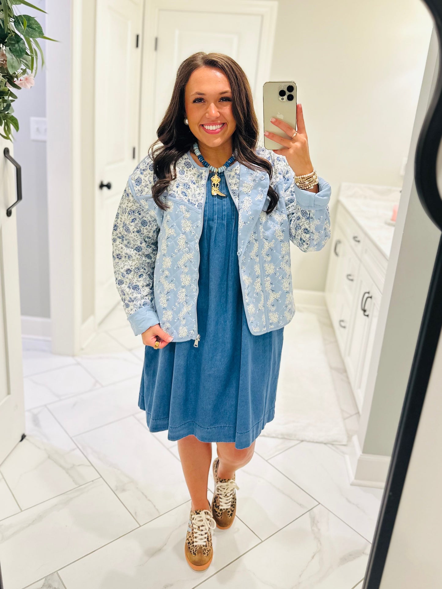 The Amelia Blue Floral Quilted Jacket