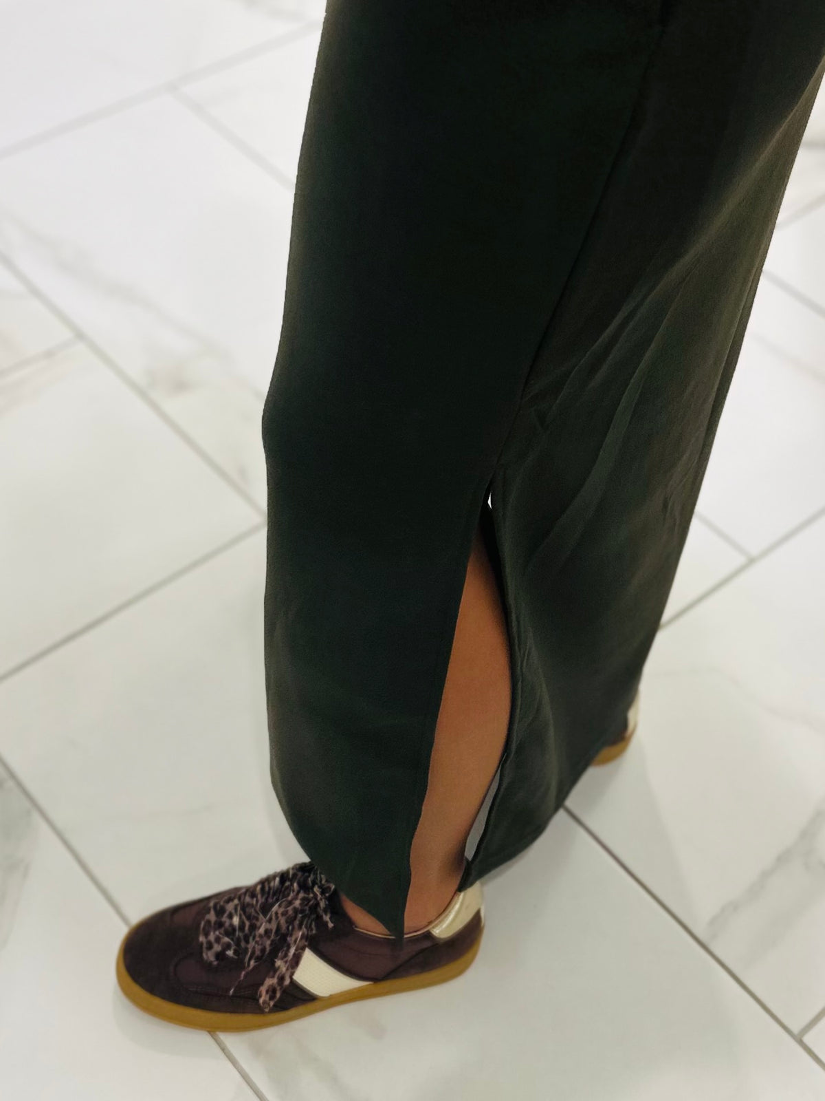 The Parker Olive Collared Stitch Midi Dress