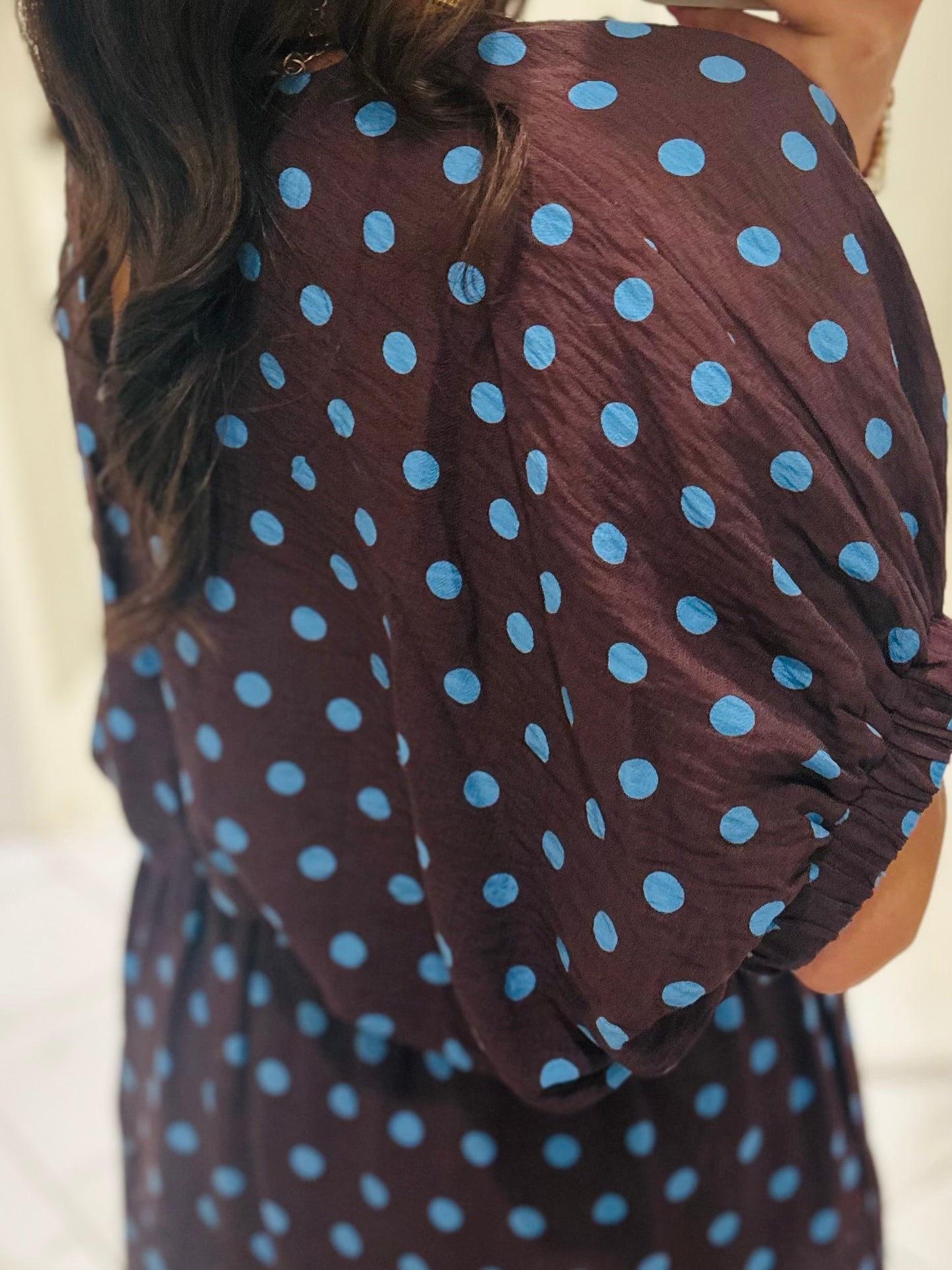 The Brinley Brown + Blue Polka Dot Top + Skirt Set
