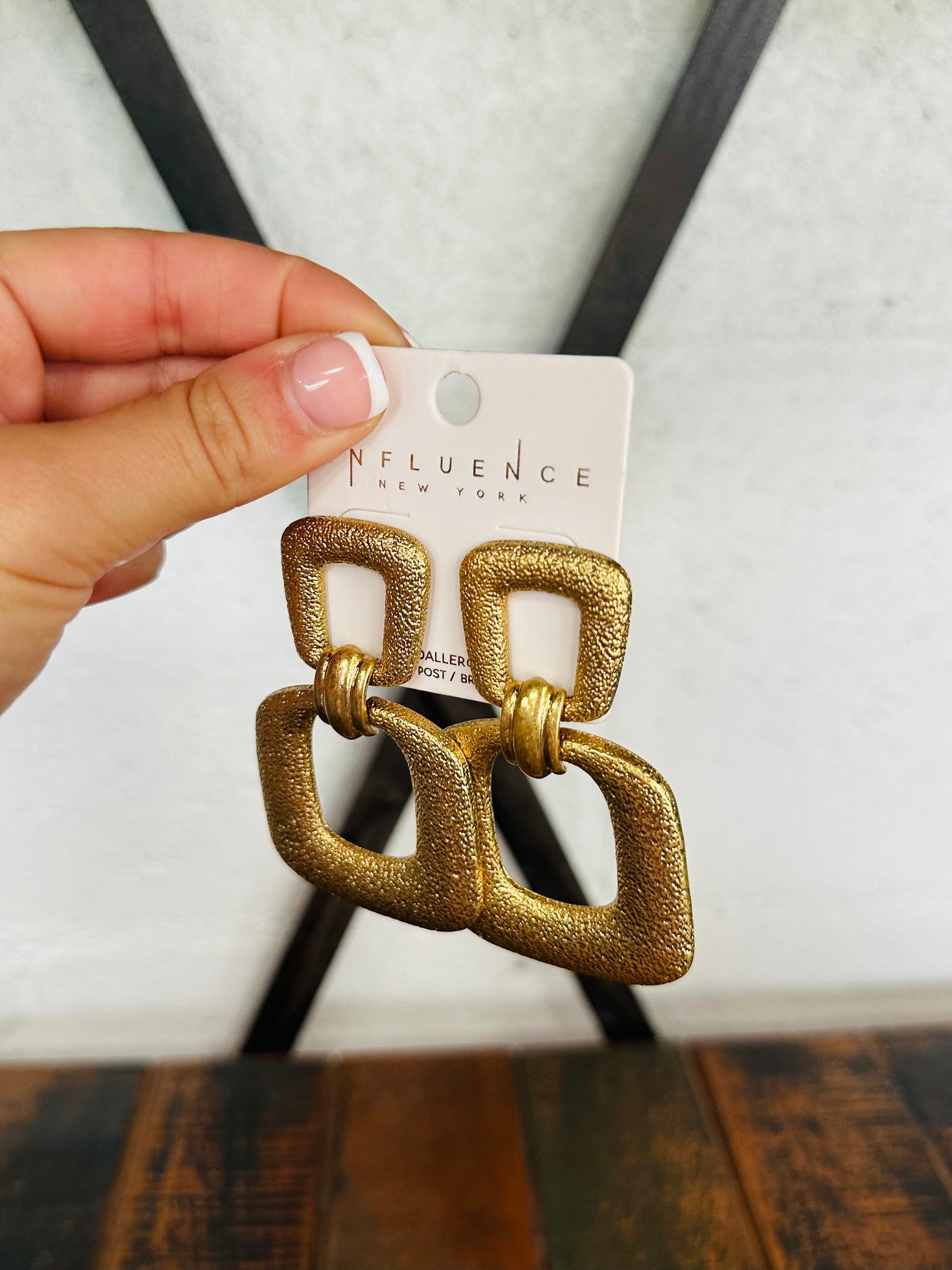 Gold Textured Door Knocker Earrings
