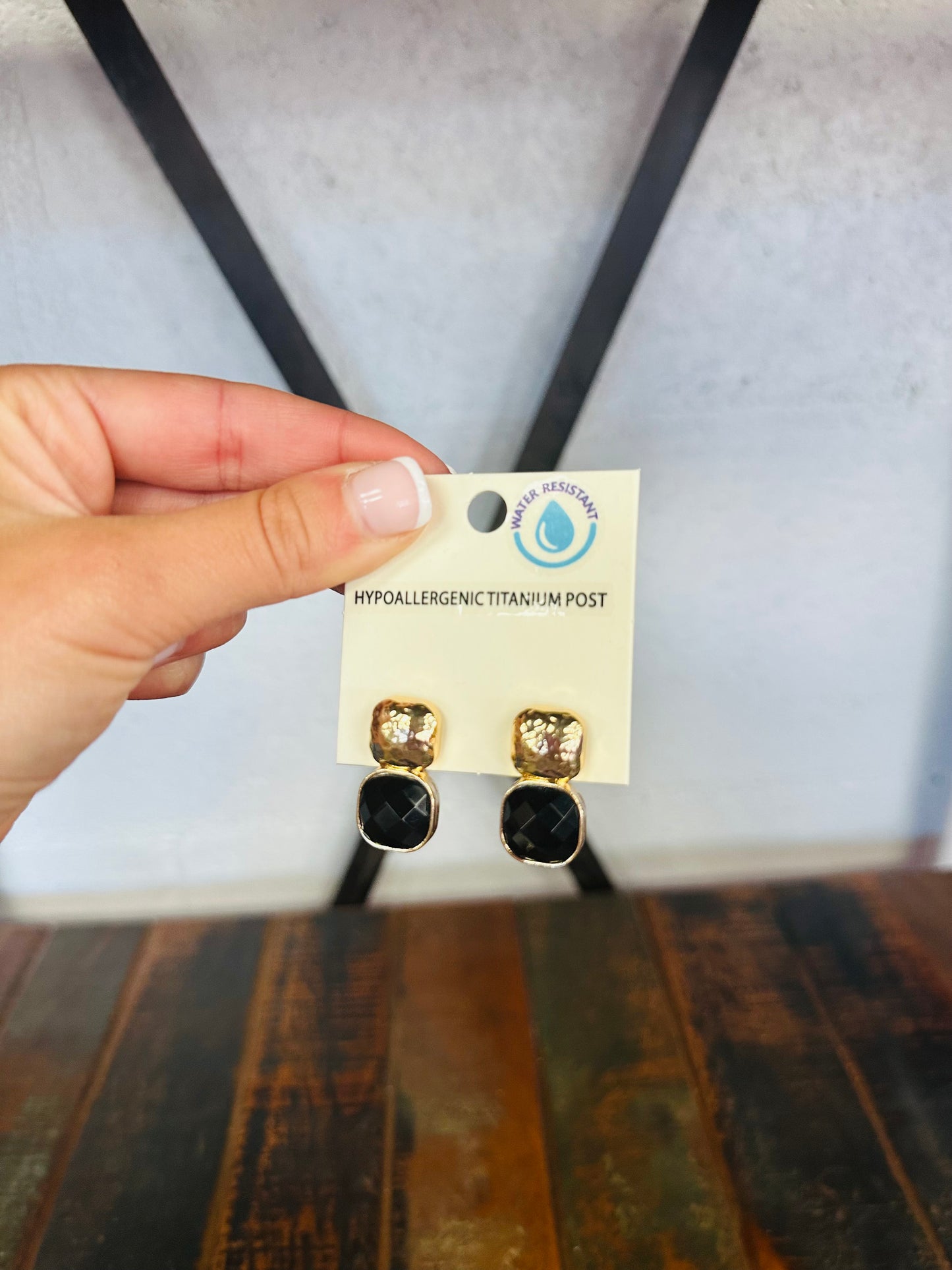 Black Square Stone Earring