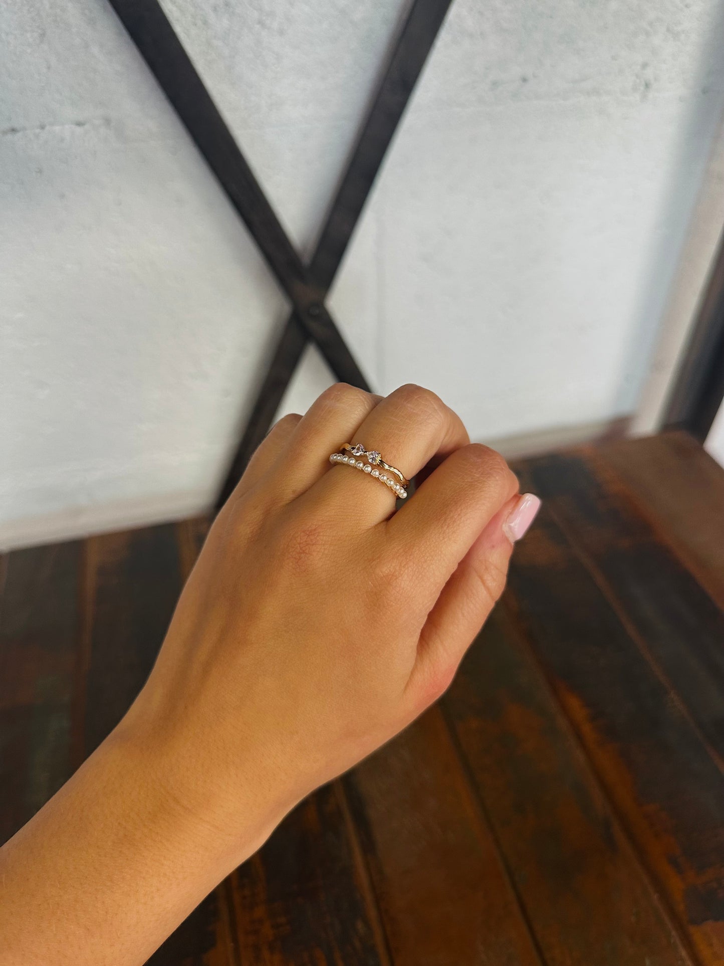 Dainty Gold Layered Pearl Bow Ring