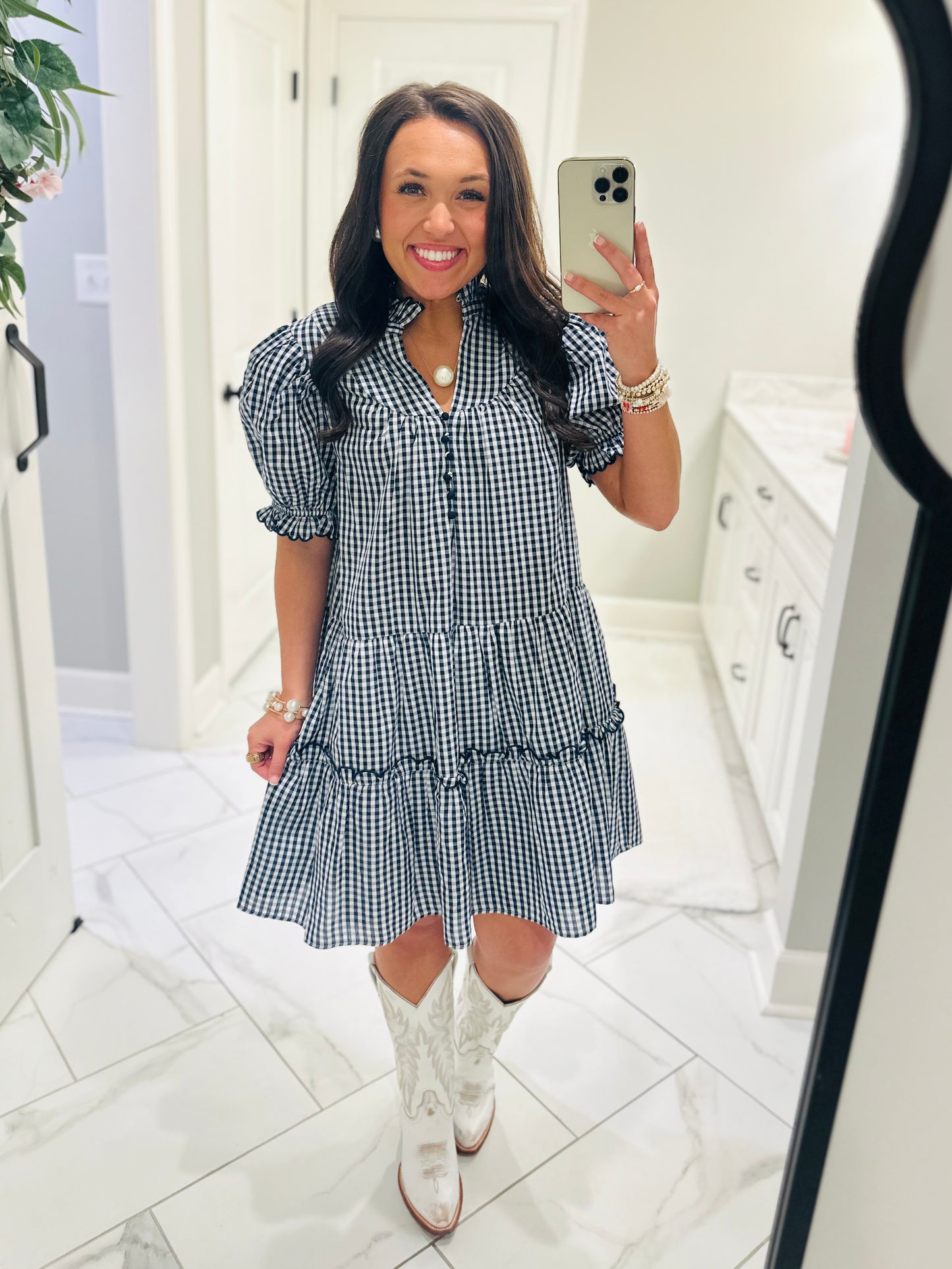 The Dixie Navy Gingham Dress