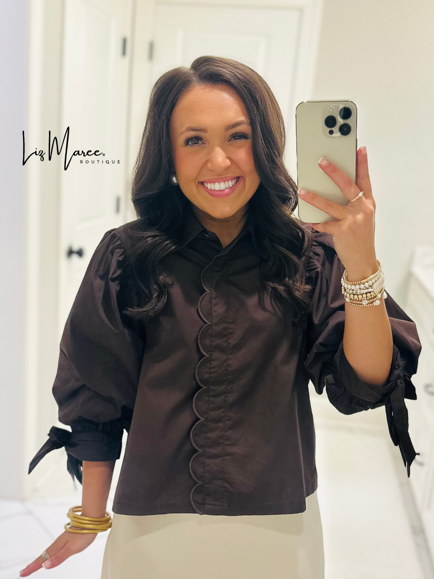 The Bruna Brown Scallop Trim Top