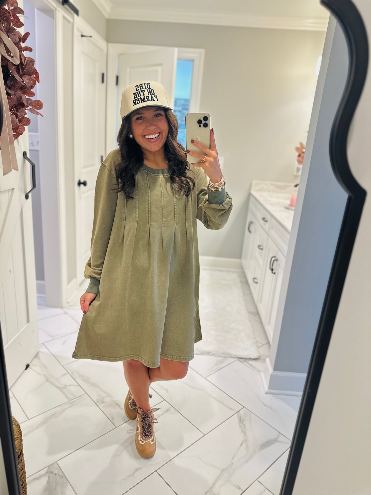 The Jadyn Moss Green Mineral Wash Dress