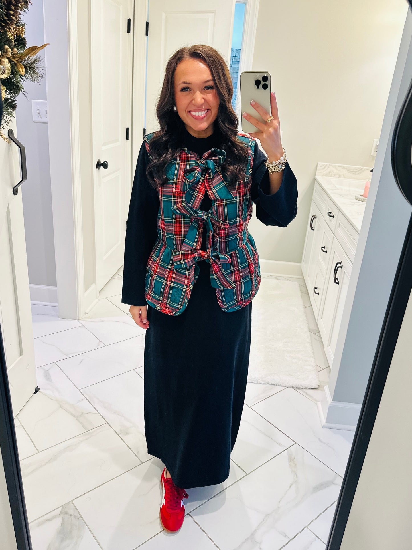 The Charity Green Plaid Quilted Bow Vest