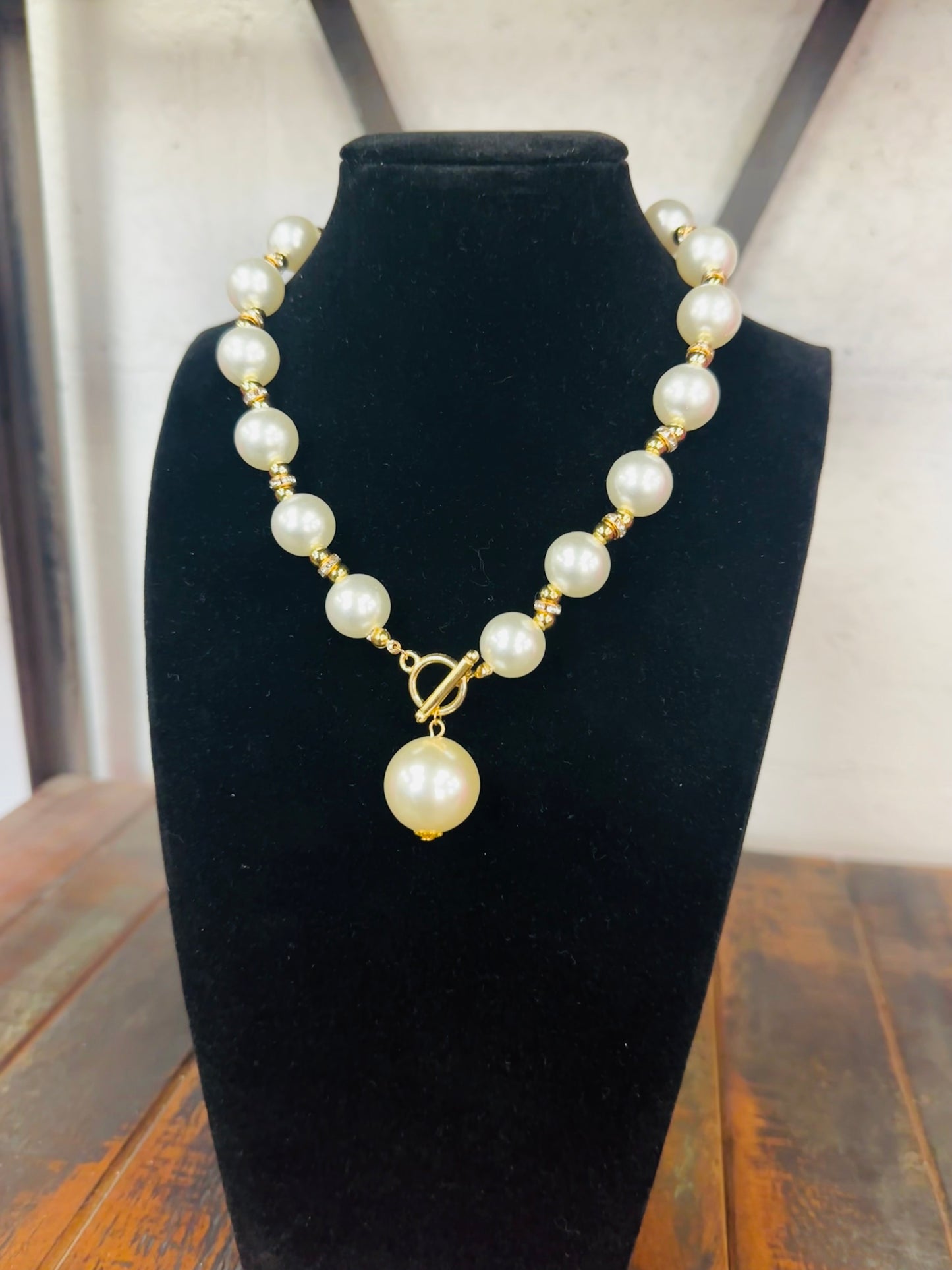 Pearl & Crystal Toggle Necklace