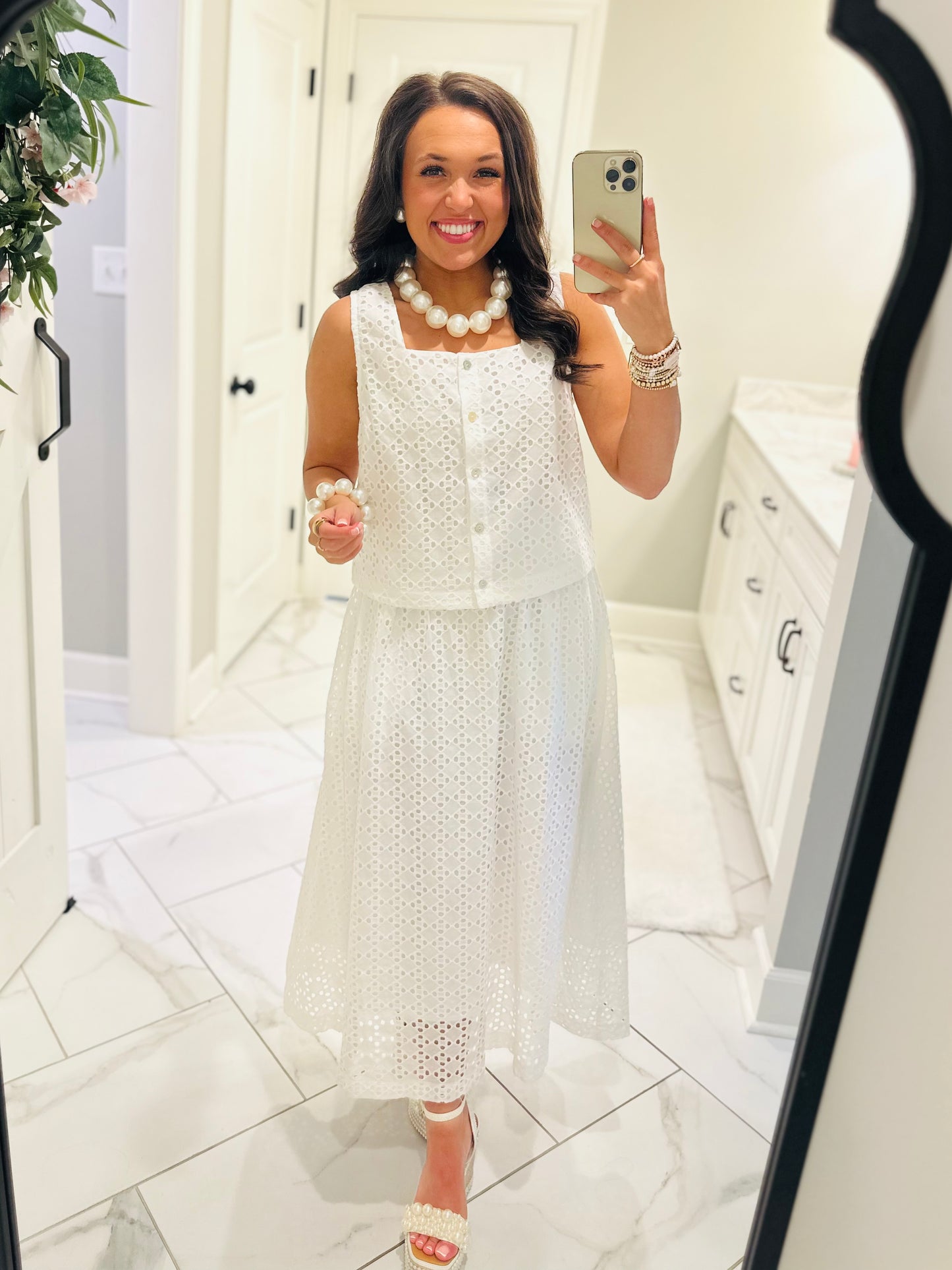 The Livi White Eyelet Top + Skirt Set