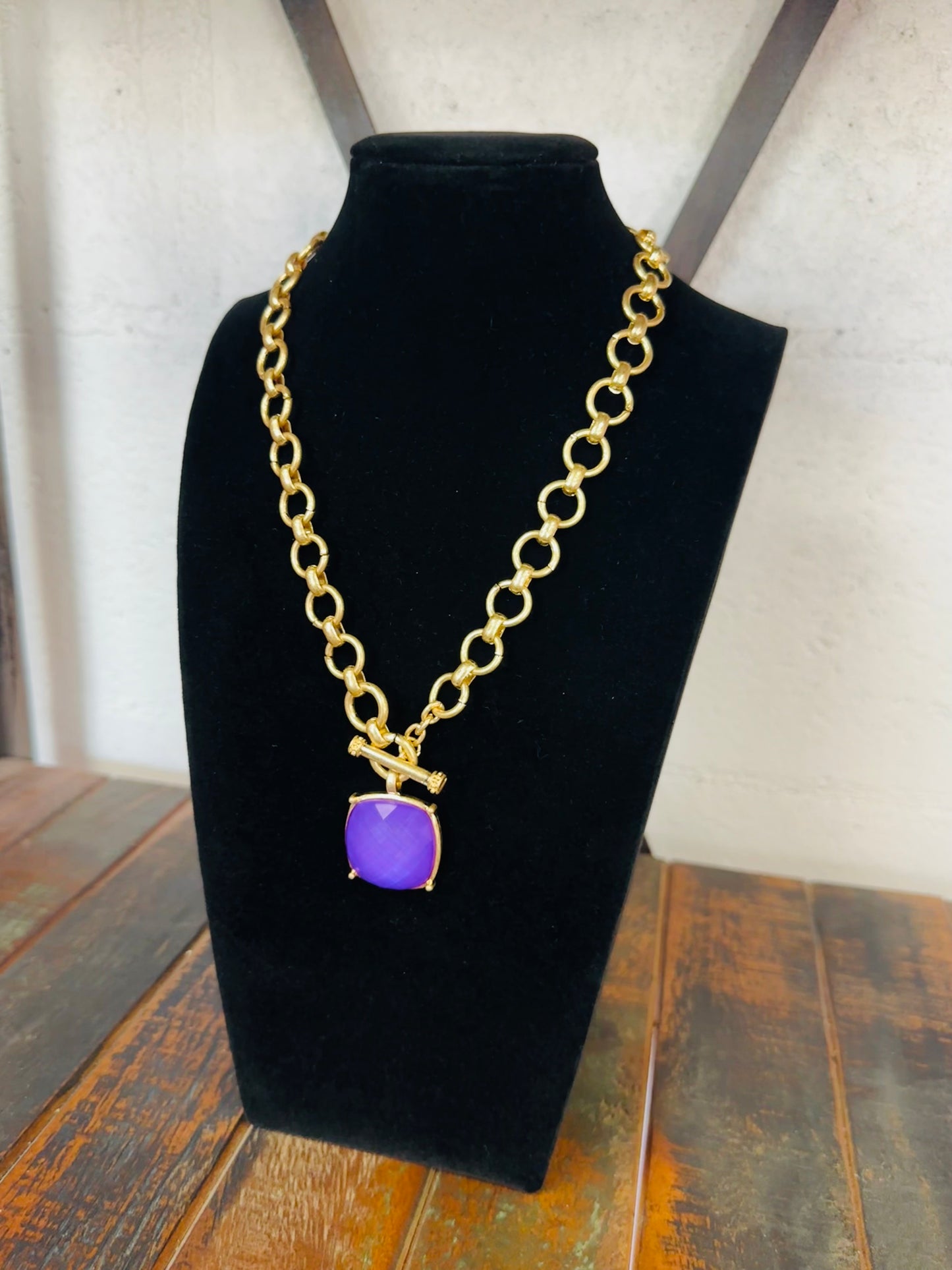 Purple Square Stone Pendant Necklace