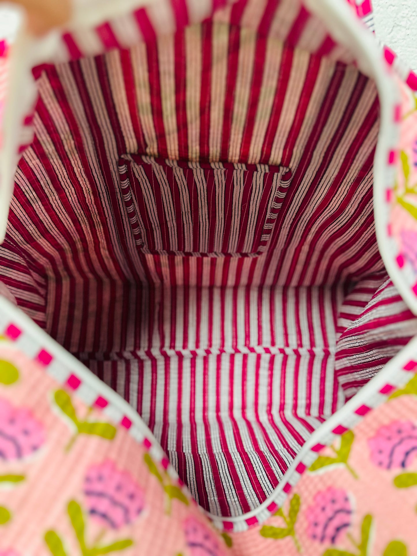 The Magenta & Green Floral Quilted Tote Bag