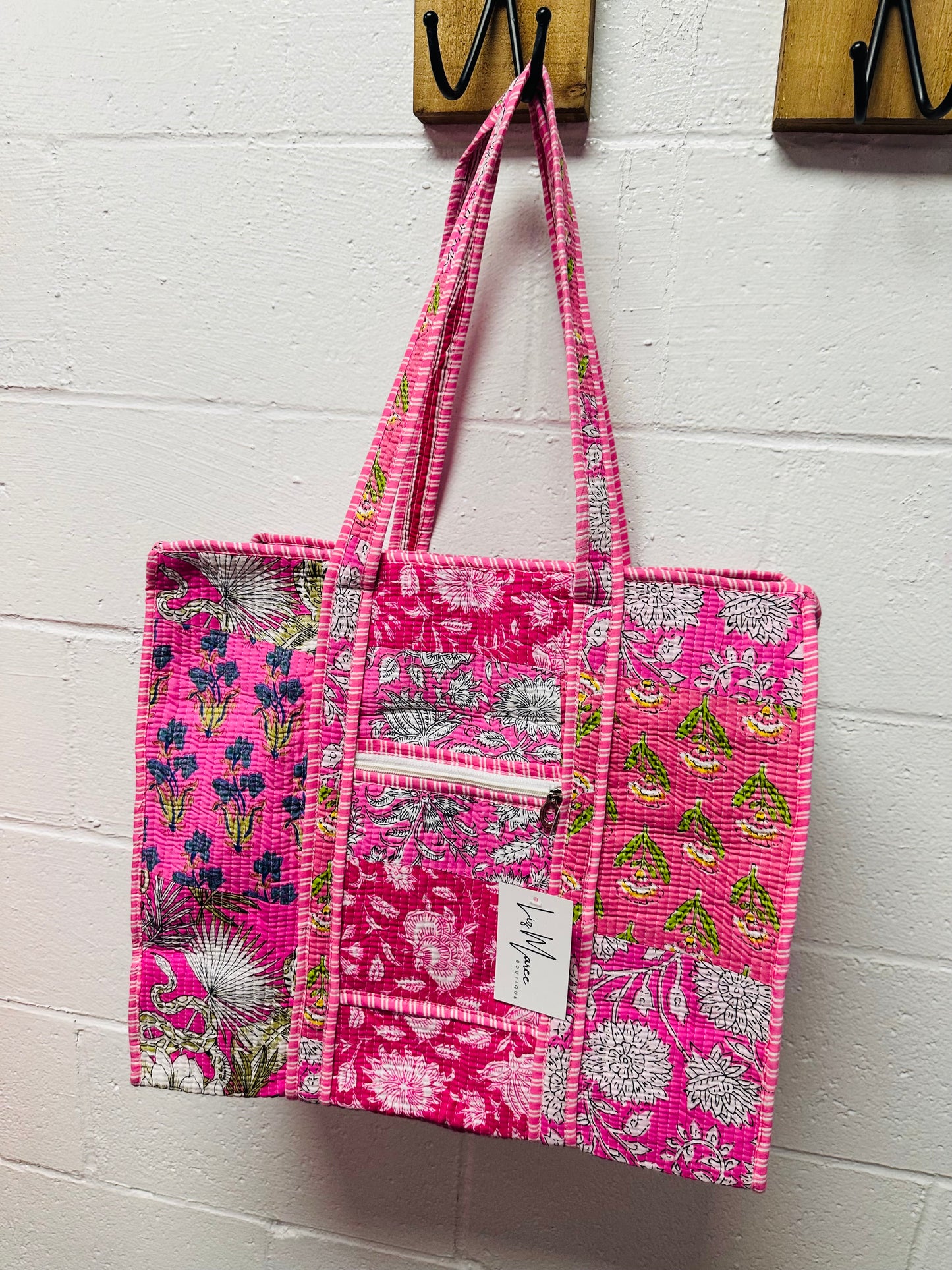 The Pink Floral Patchwork Quilted Tote Bag