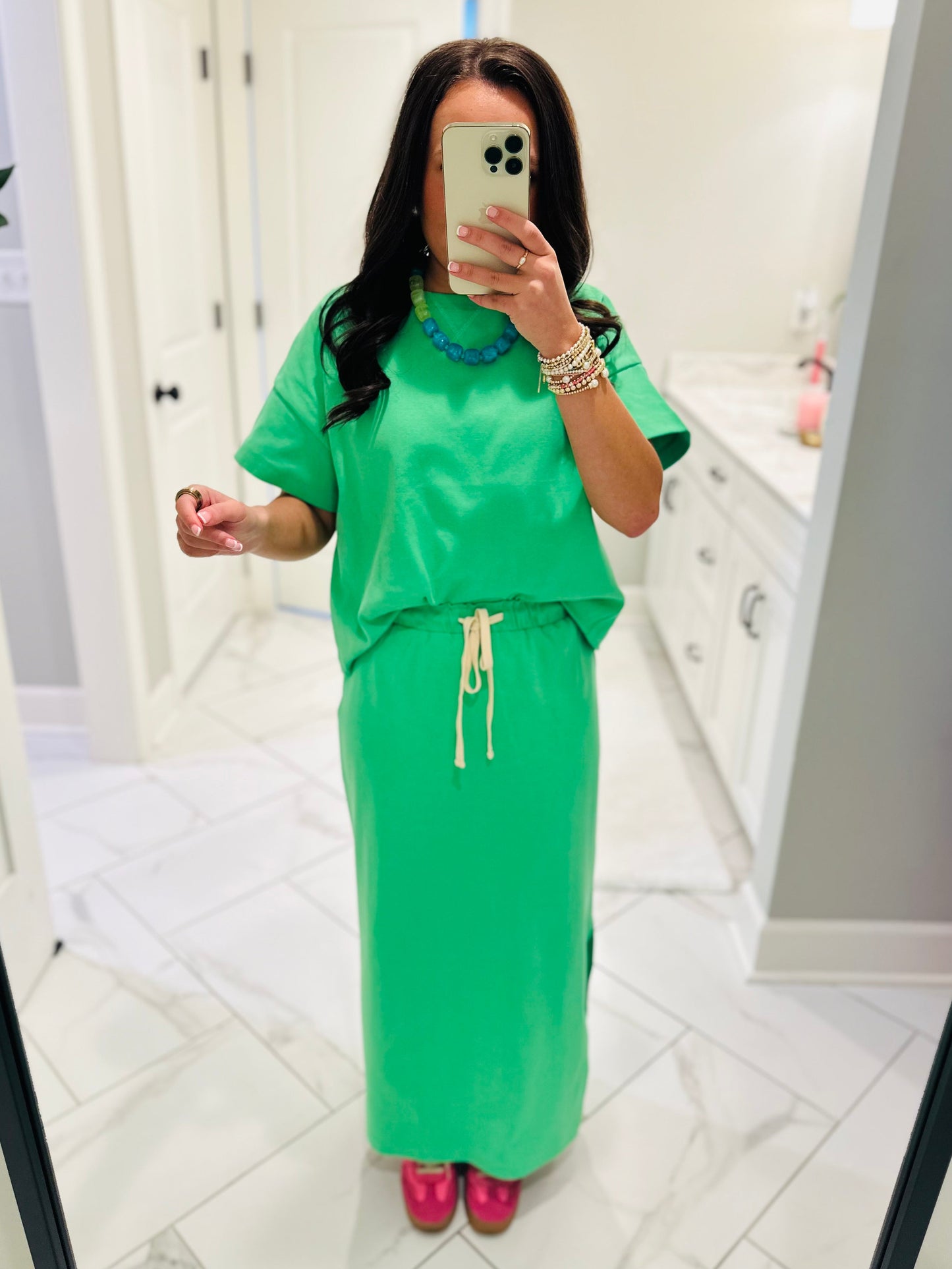 The Sonny Green Knit Top + Skirt Set