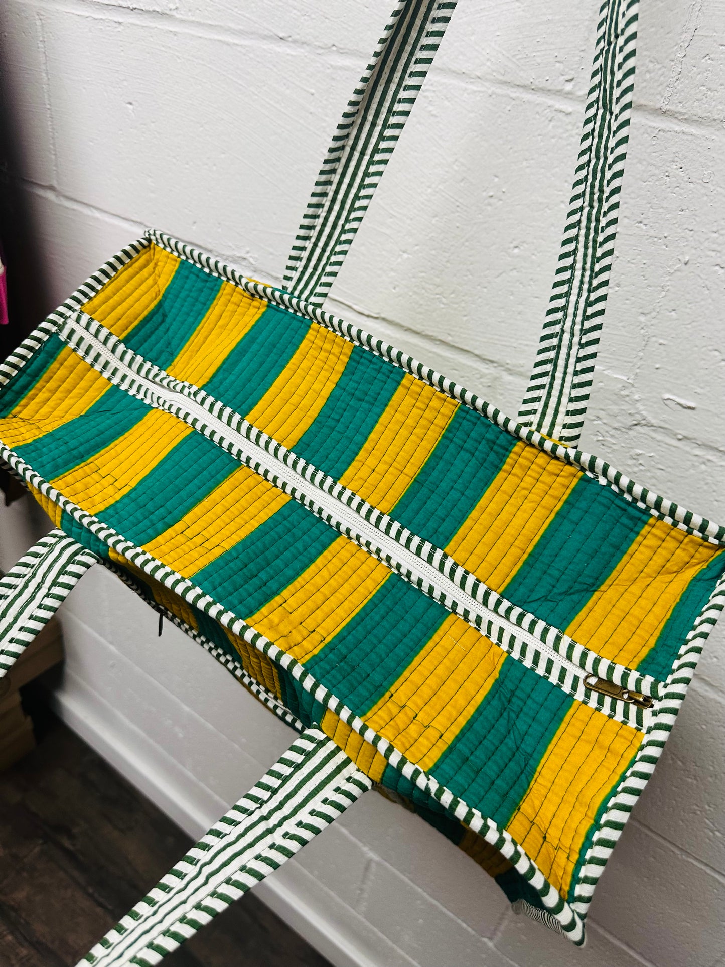 The Green + Orange Striped Quilted Tote Bag