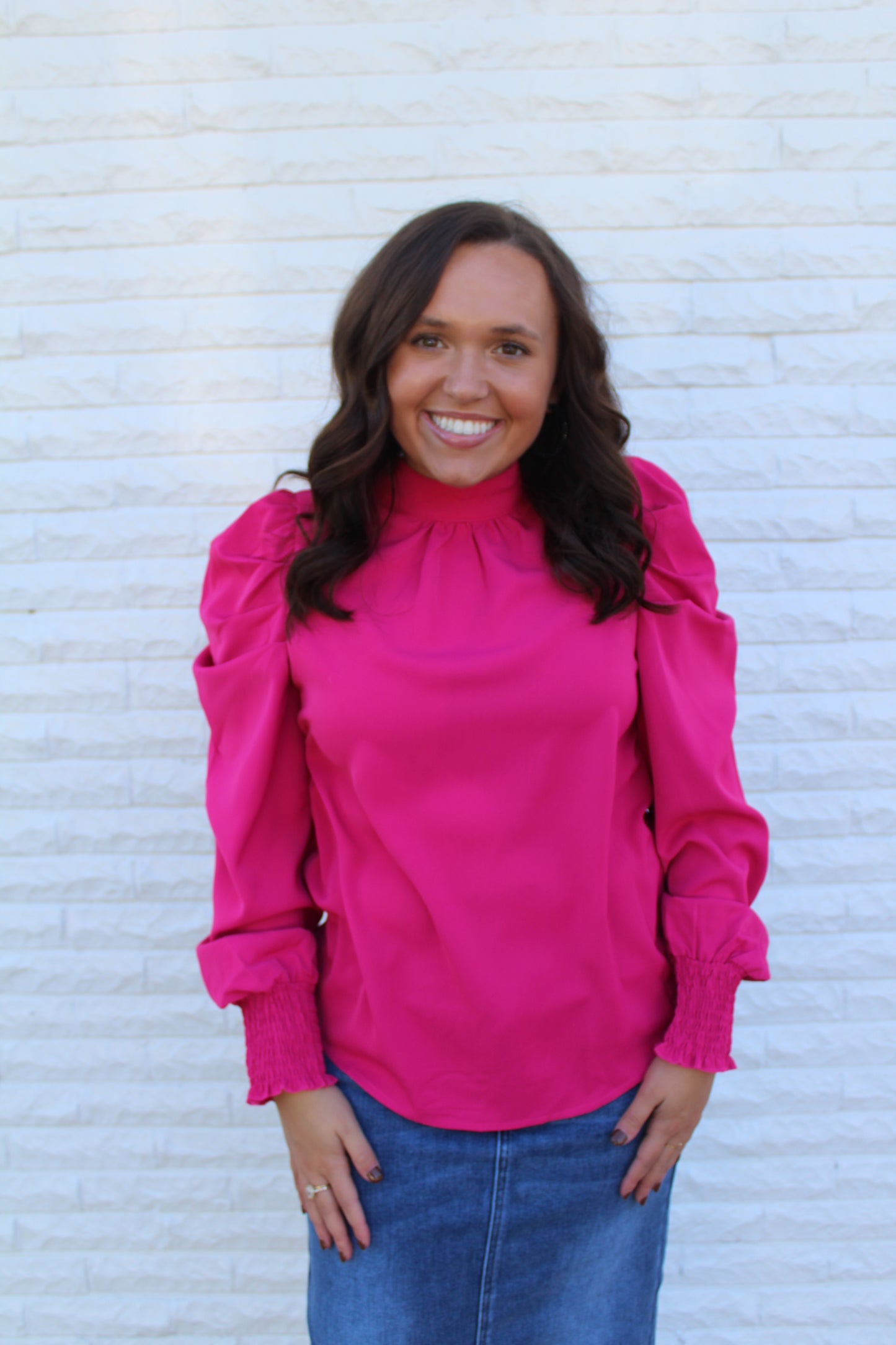 Magenta Puff Shoulder Top