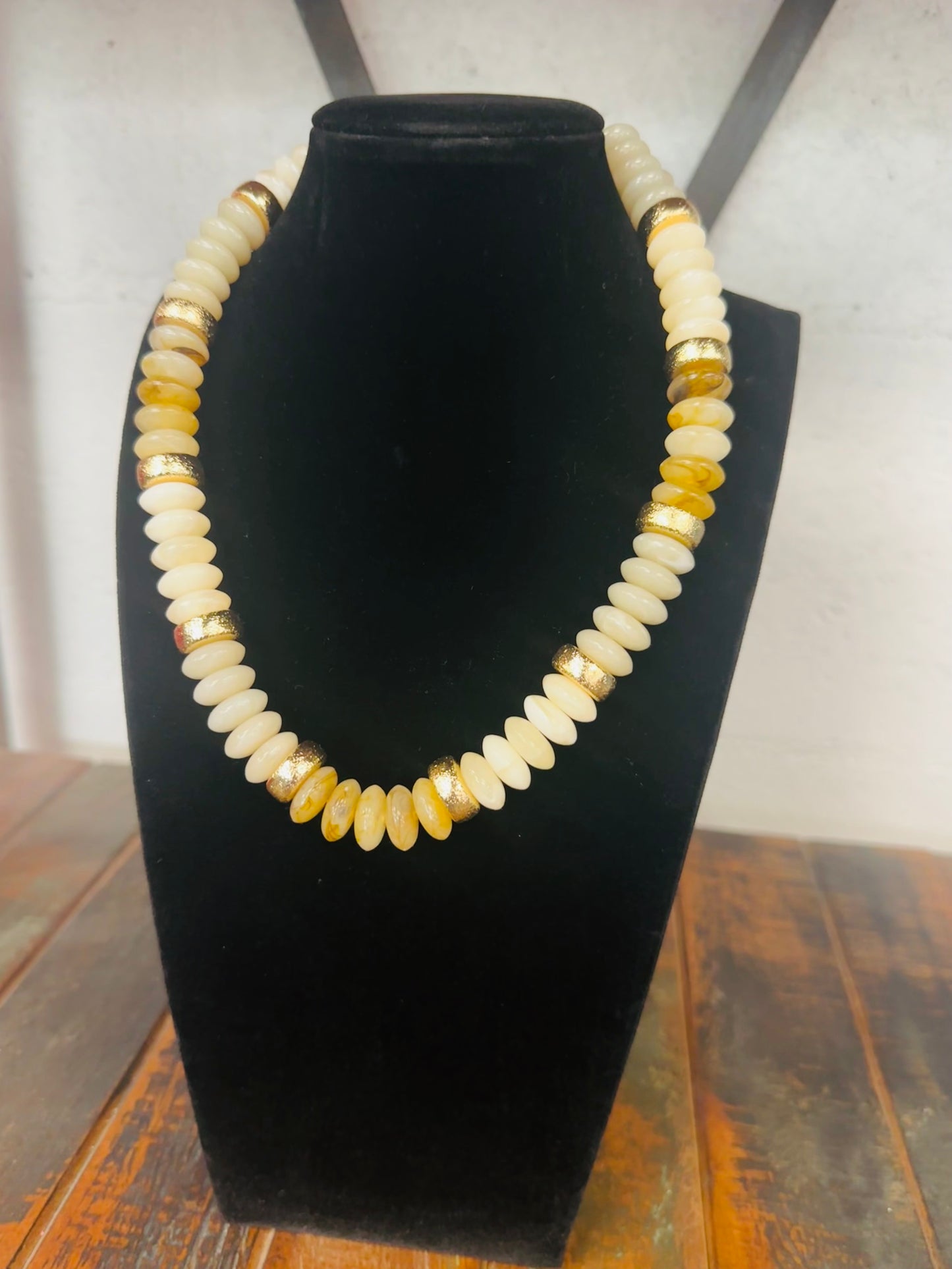 Ivory + Gold Wide Bead Necklace