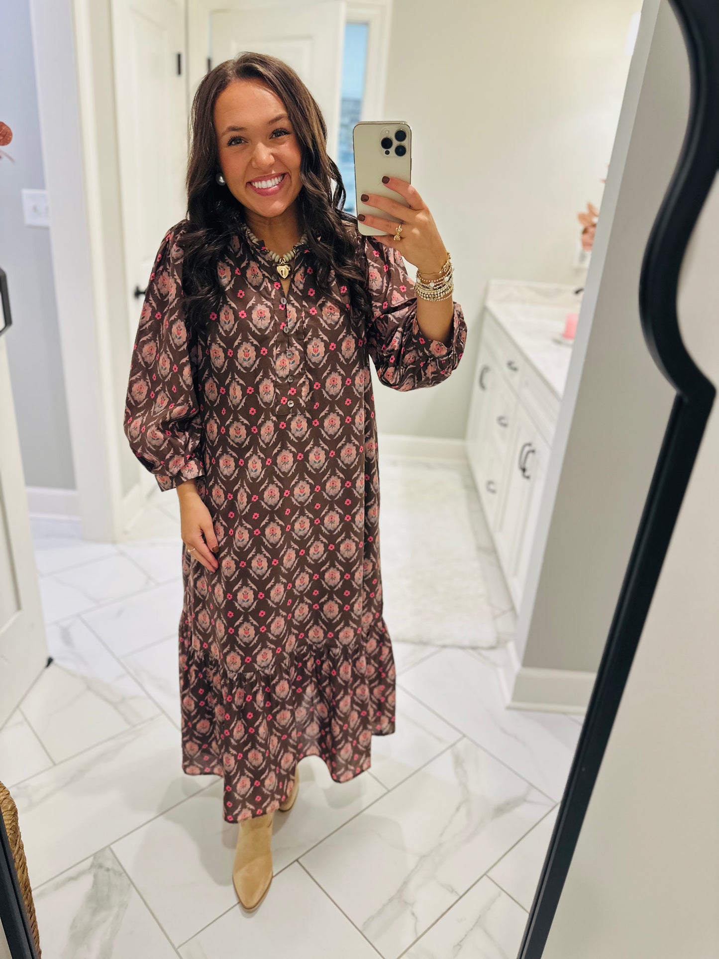 The Lila Maree Brown Floral Maxi Dress