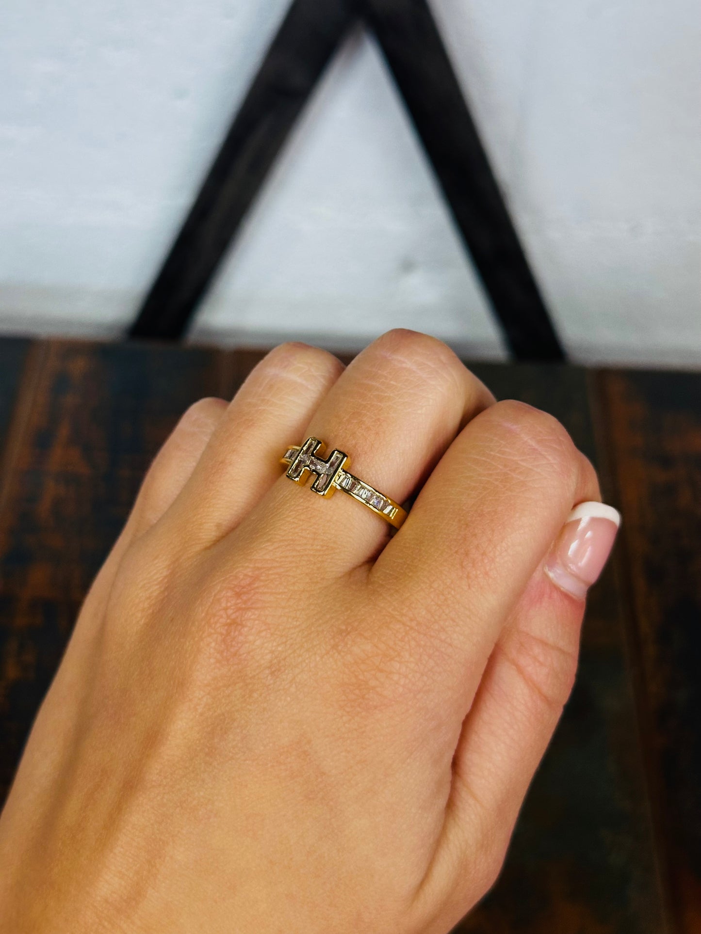 Gold Crystal Bar Ring