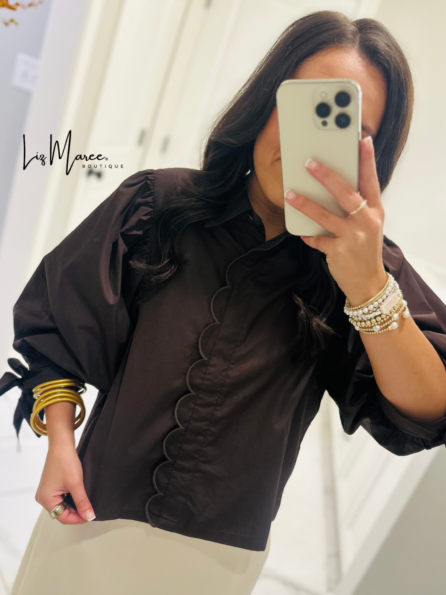 The Bruna Brown Scallop Trim Top