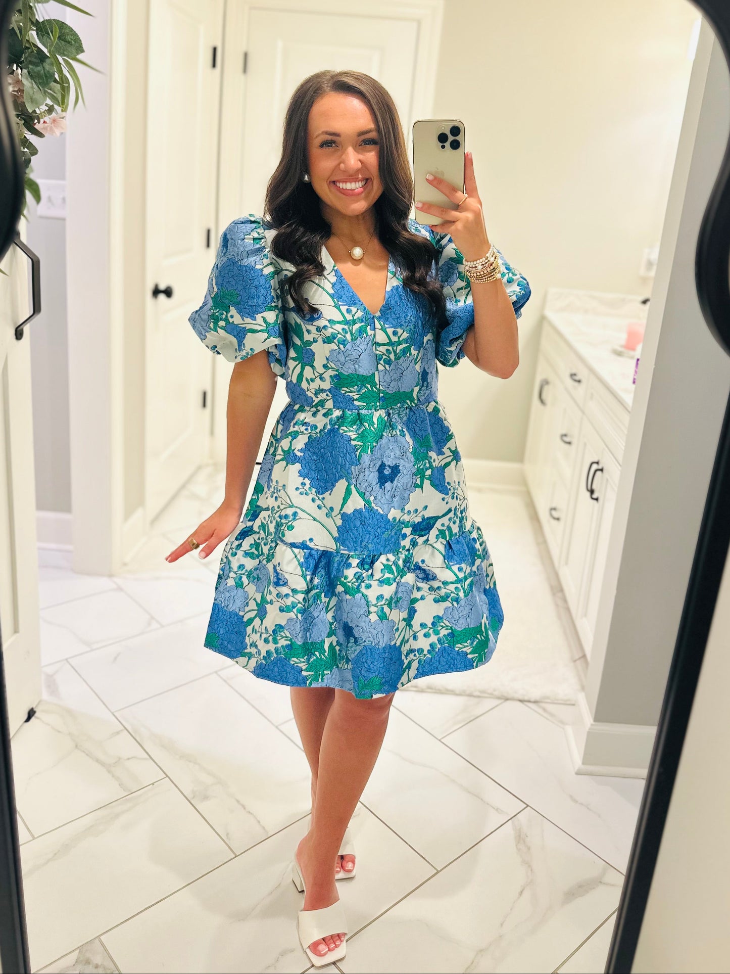 The Willa Blue Floral Jacquard Dress