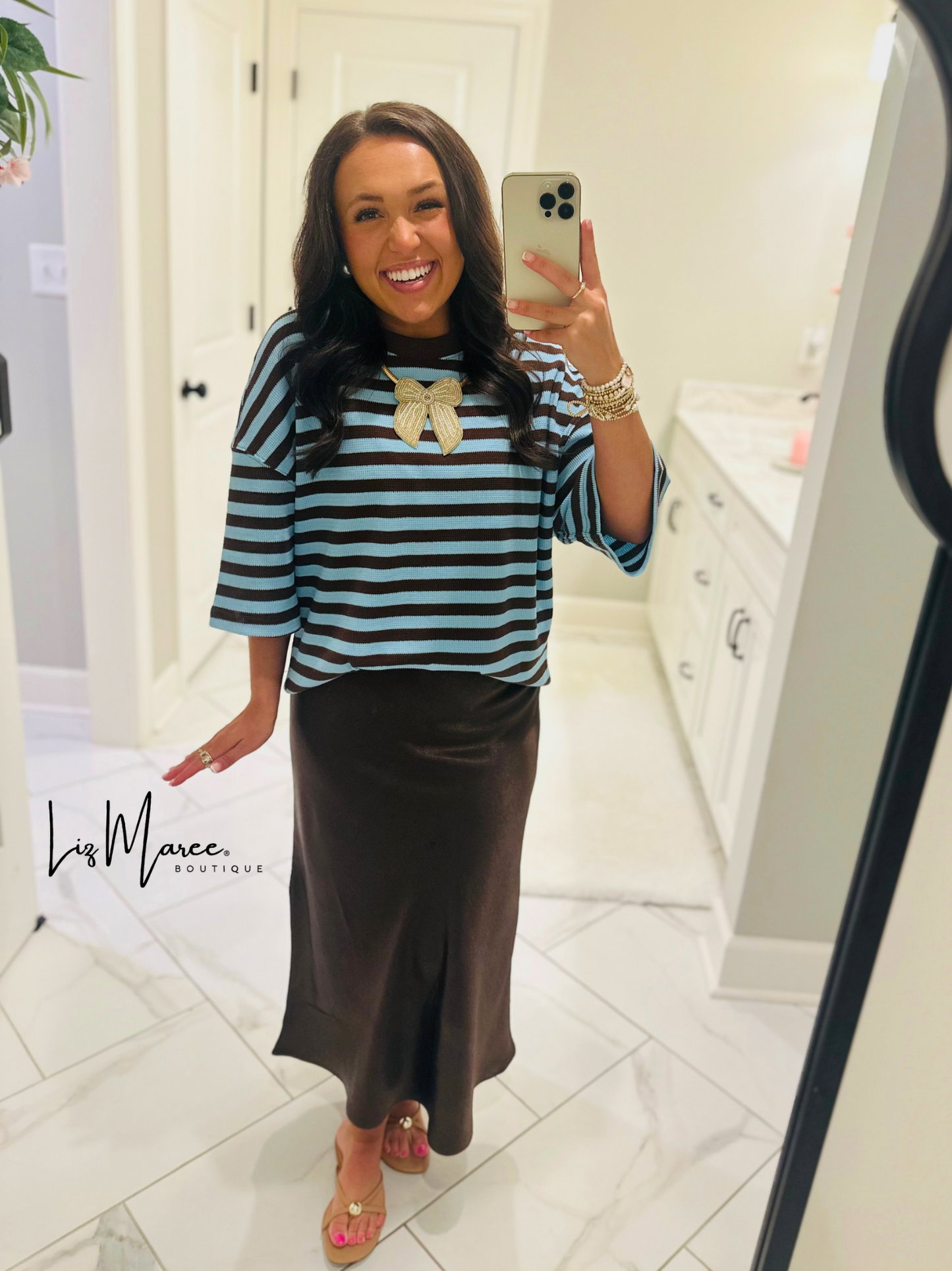 The Bri Dark Brown Satin Midi Skirt