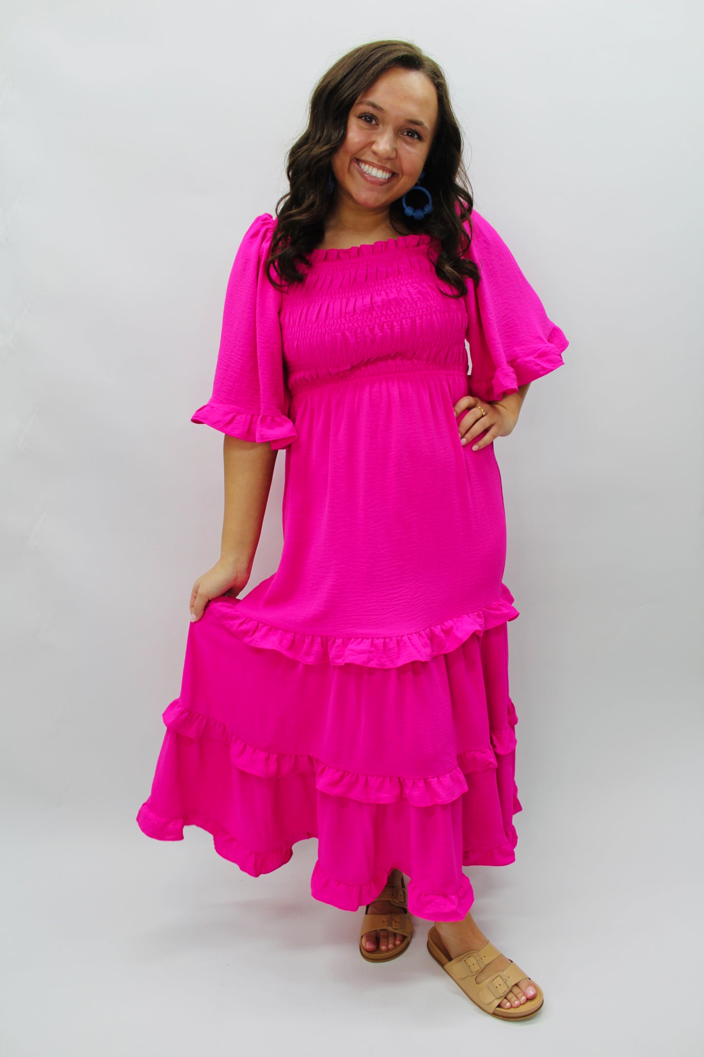 The Reagan Hot Pink Midi Dress