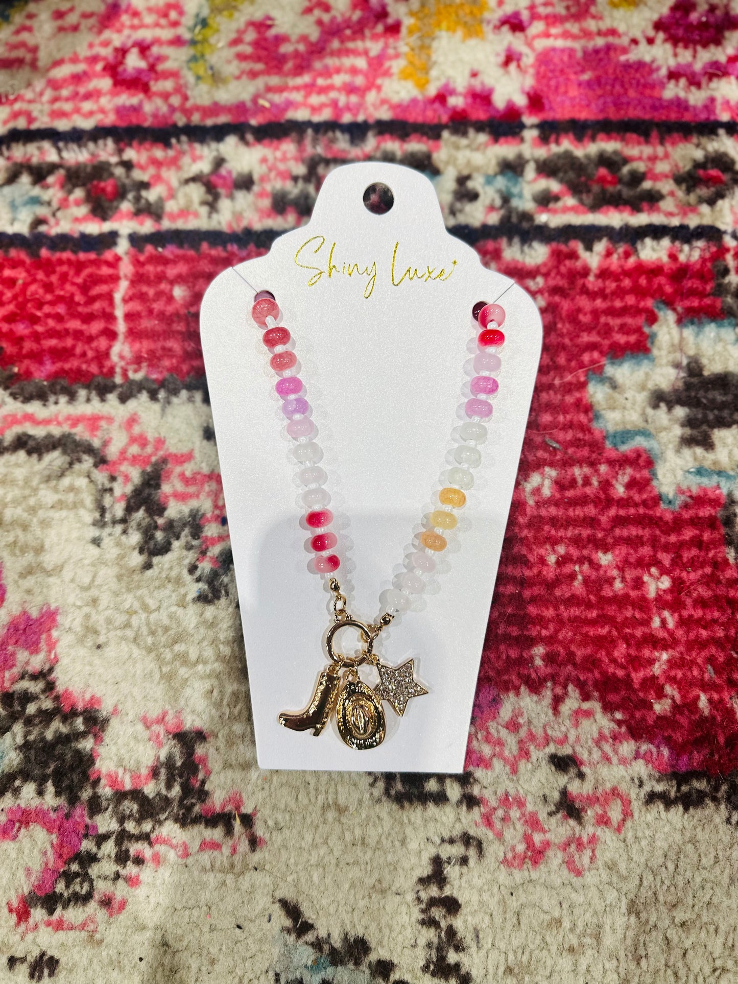 Western Pink Bead Charm Necklace