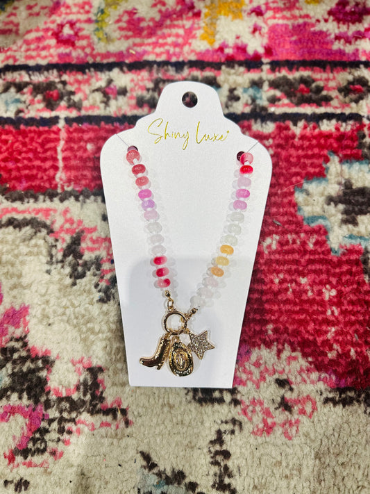 Western Pink Bead Charm Necklace