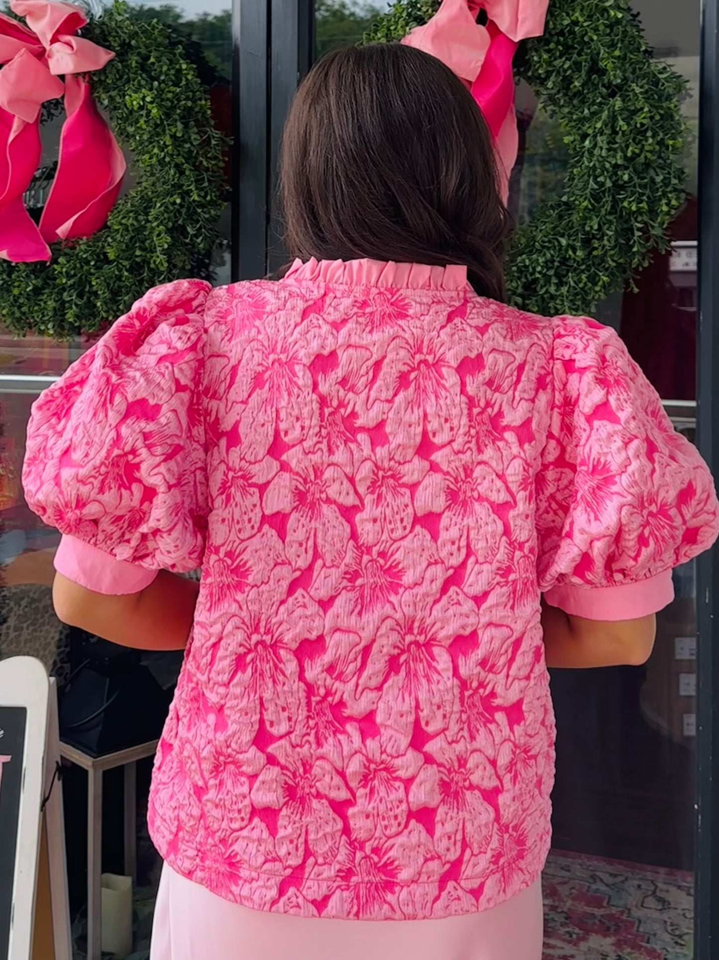 The Clara Pink Floral Jacquard Top