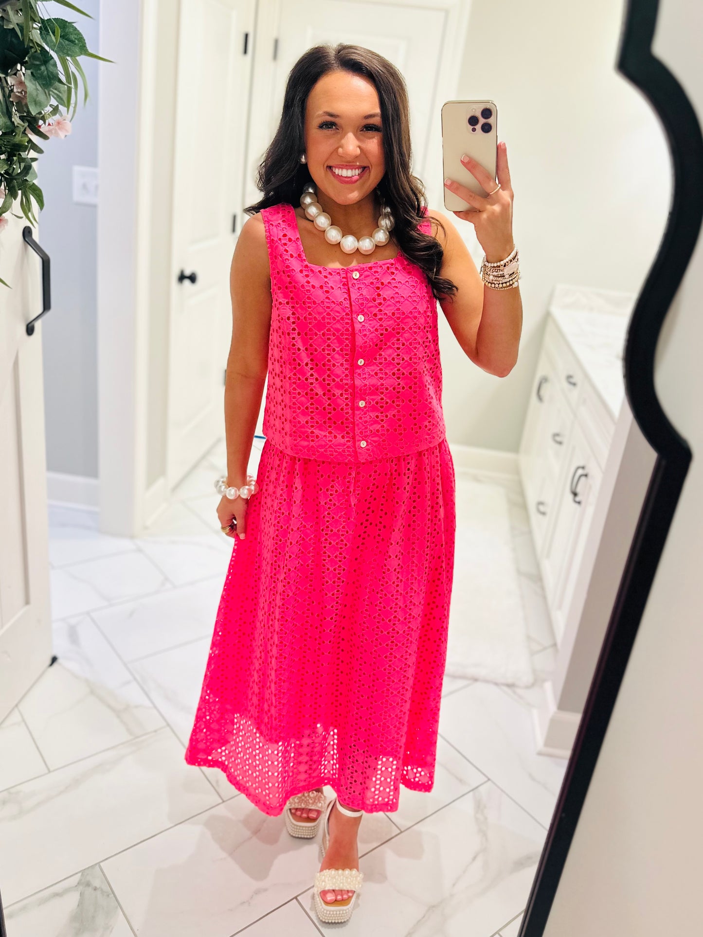 The Livi Hot Pink Eyelet Top + Skirt Set