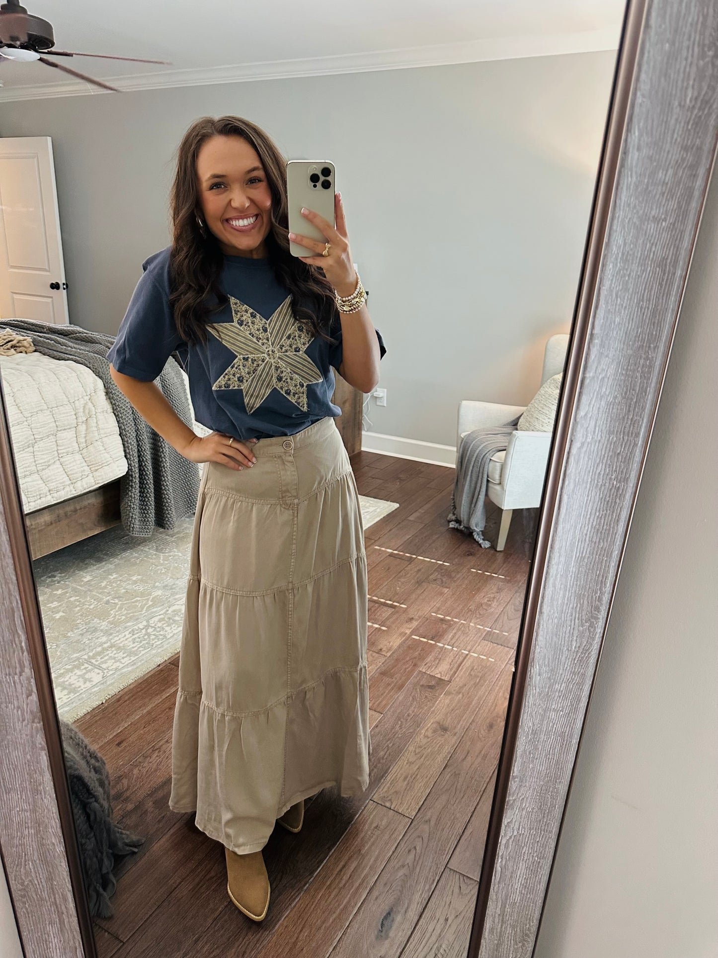 The Taupe High Rise Tiered Maxi Skirt